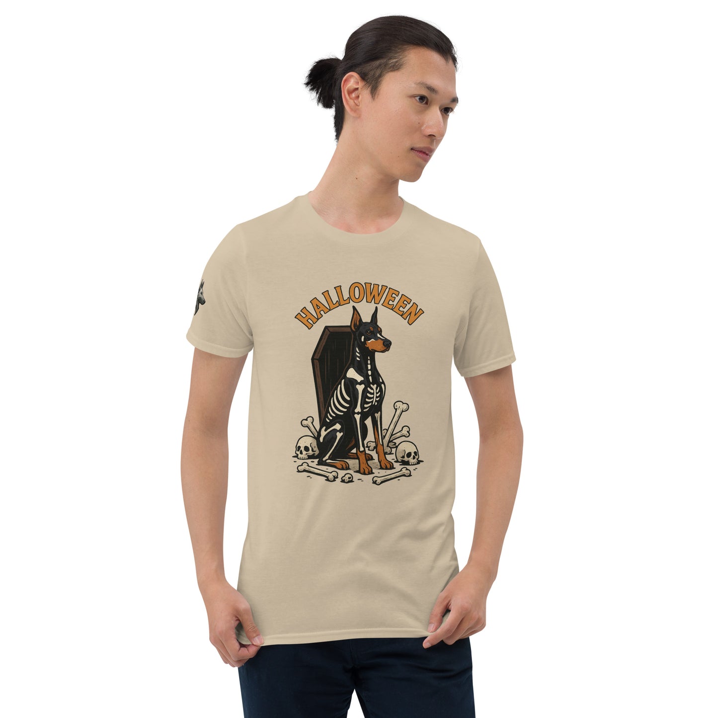 T-shirt Unisexe adulte beige Dobermann Halloween