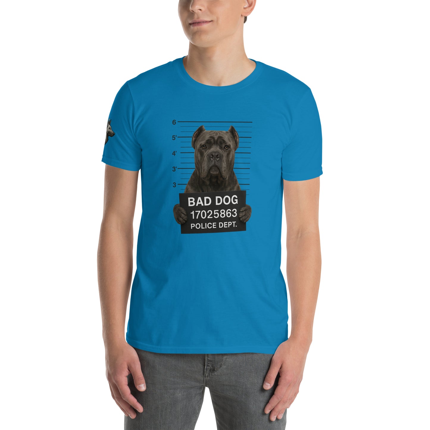 T-shirt Unisexe adulte à Manches Courtes bleu Bad Dog Cane Corso