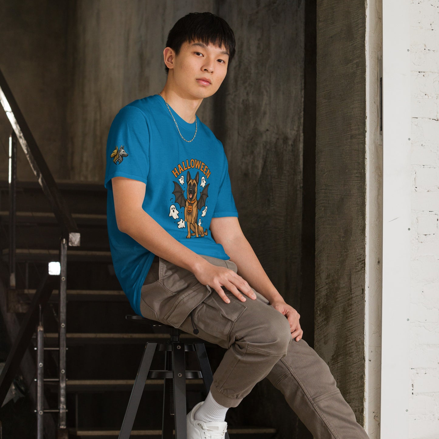 T-shirt Unisexe adulte bleu Malinois Halloween