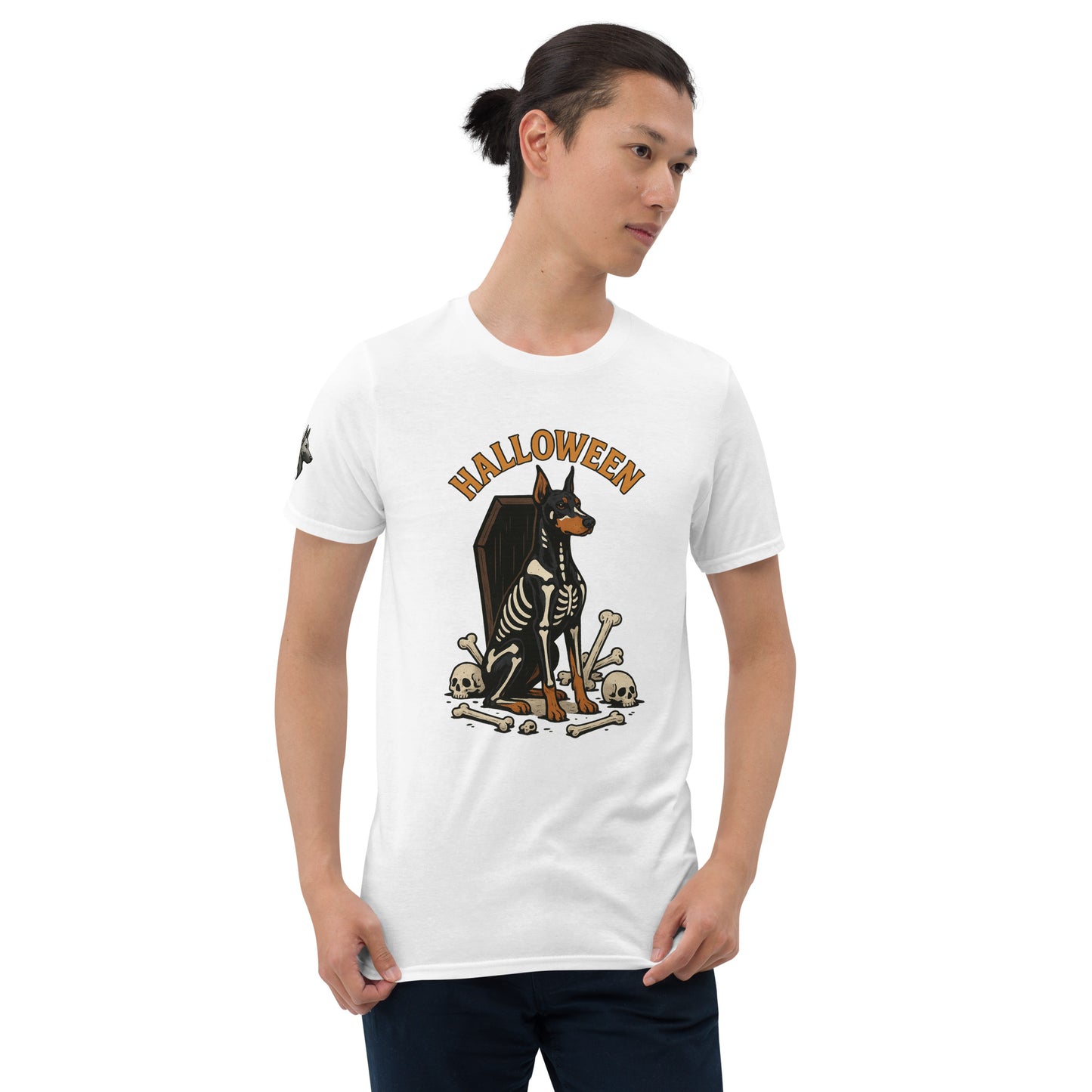 T-shirt Unisexe adulte blanc Dobermann Halloween