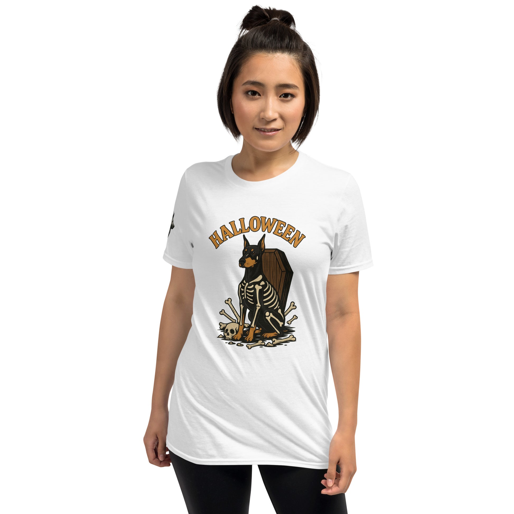 T-shirt Unisexe adulte blanc Dobermann Halloween