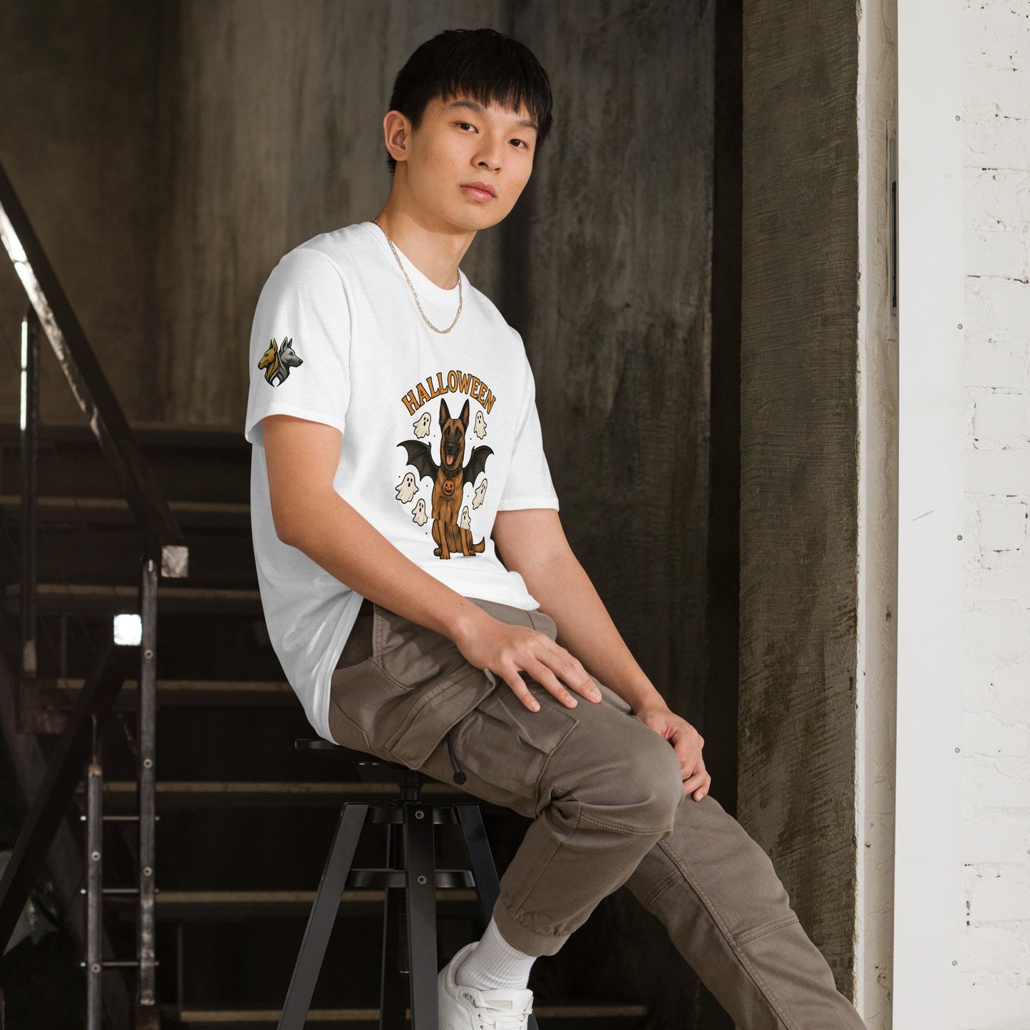 T-shirt Unisexe adulte blanc Malinois Halloween