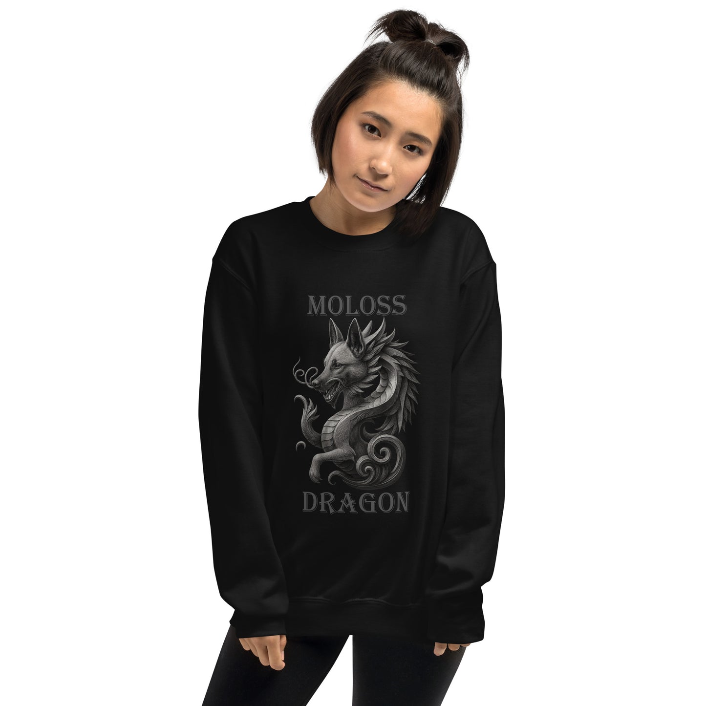 Sweat adulte Unisexe à Col Rond noir Moloss Dragon Malinois