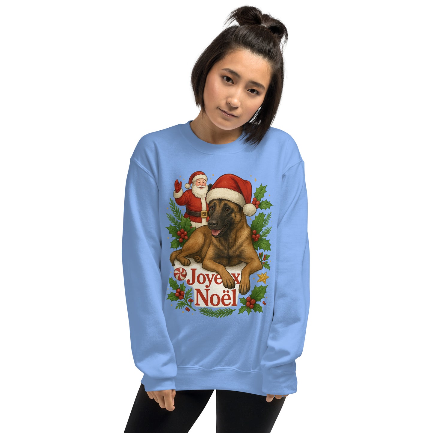 Sweat adulte Unisexe à Col Rond bleu Noel Malinois