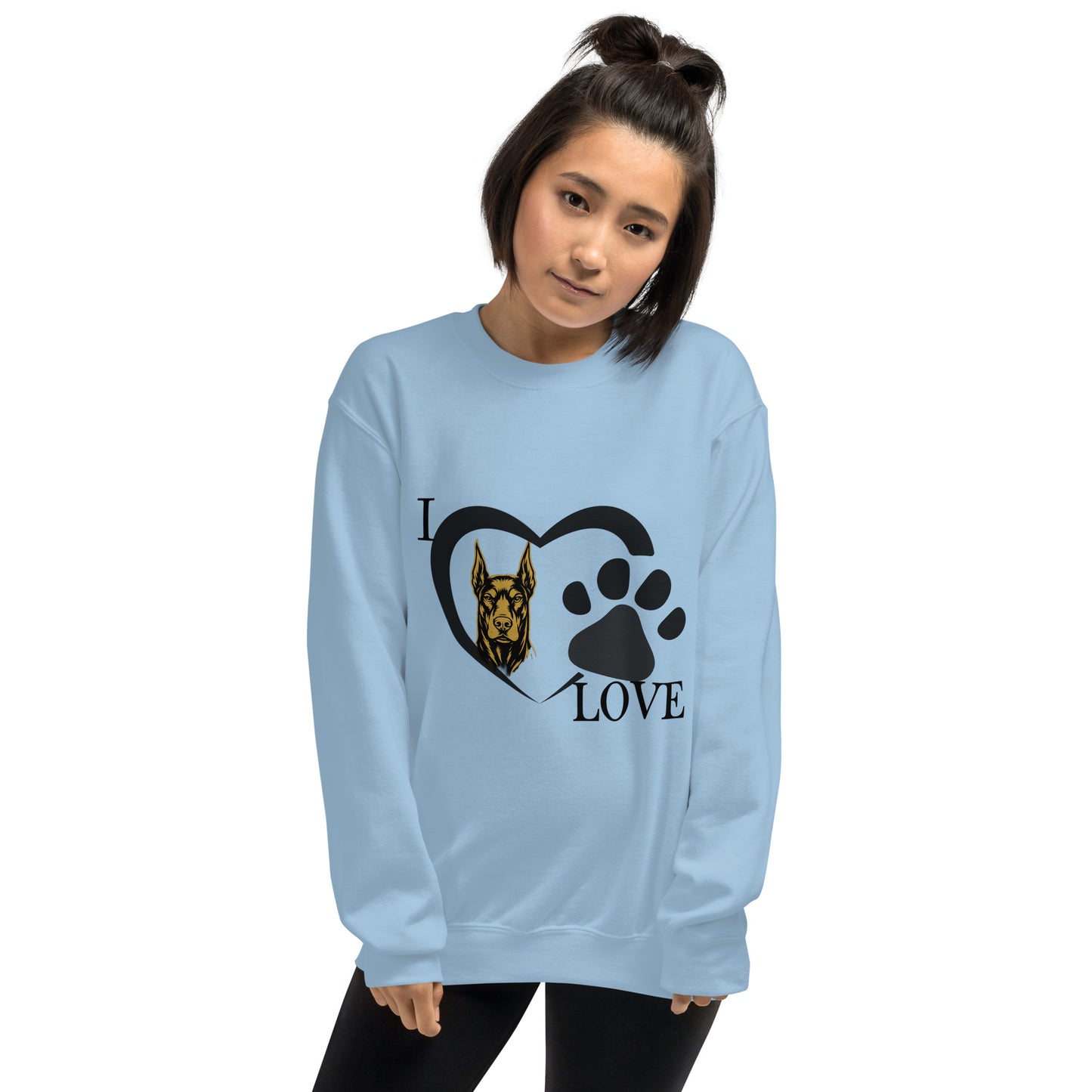 Sweat adulte Unisexe à Col Rond bleu I love Dobermann