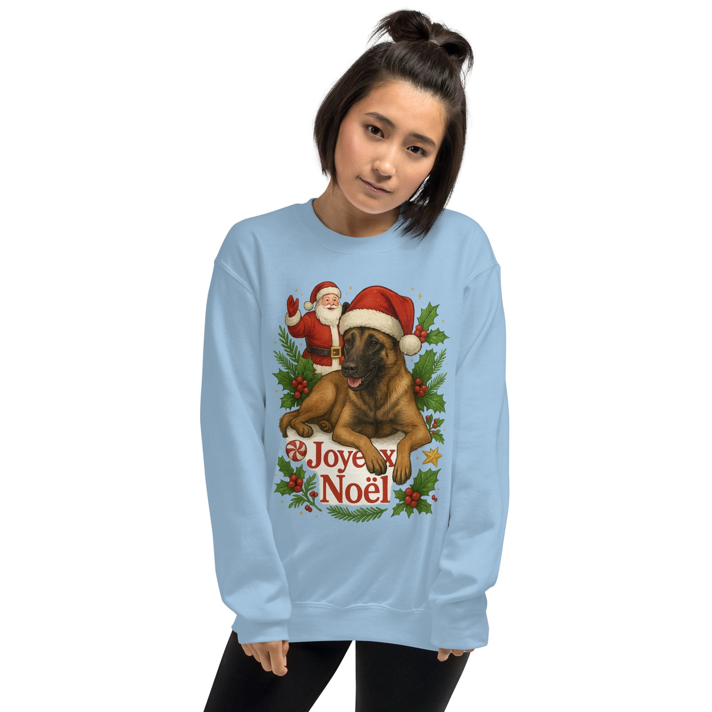 Sweat adulte Unisexe à Col Rond bleu Noel Malinois