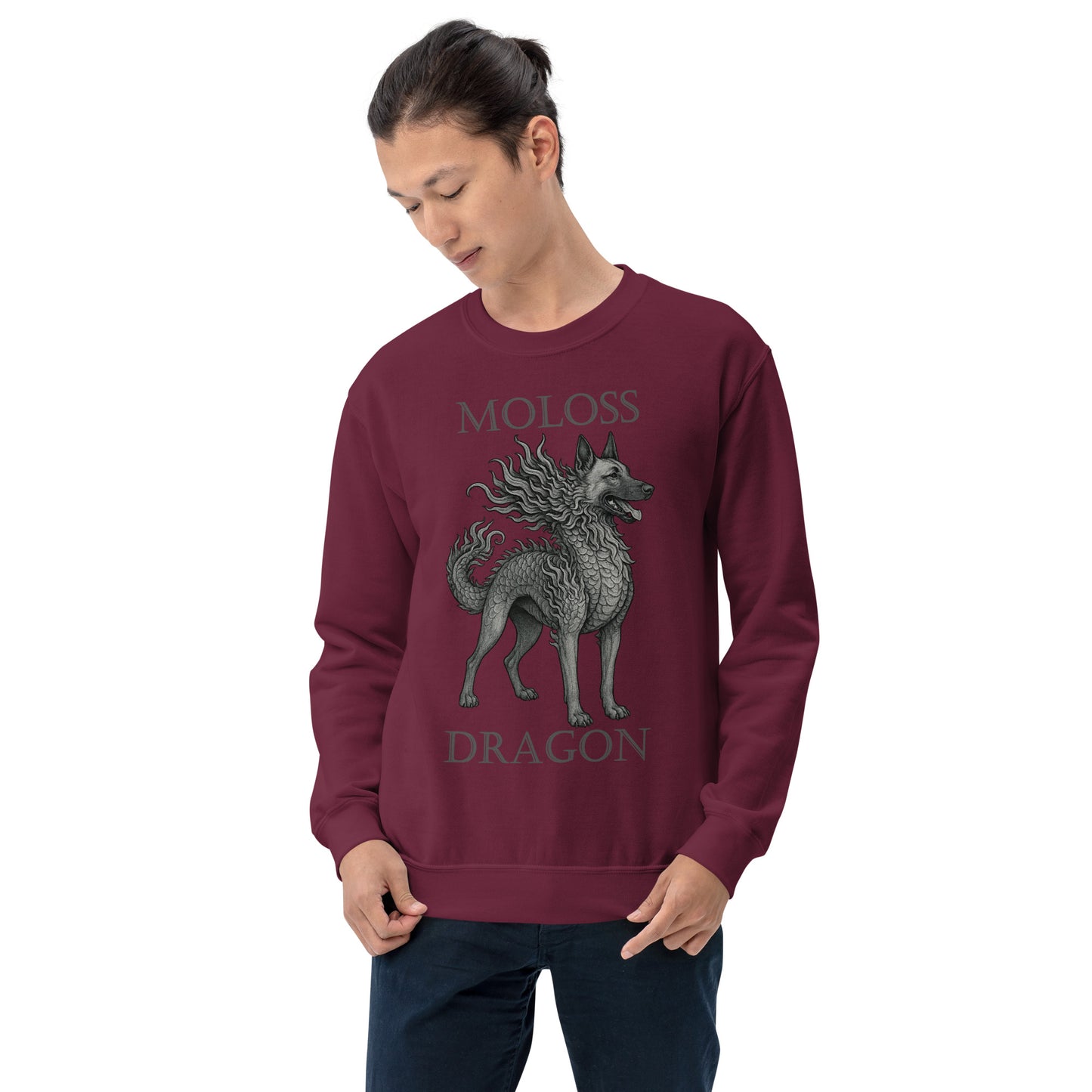 Sweat adulte Unisexe à Col Rond bordeaux Moloss Dragon Malinois