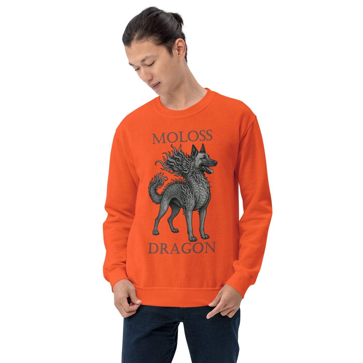 Sweat adulte Unisexe à Col Rond orange Moloss Dragon Malinois
