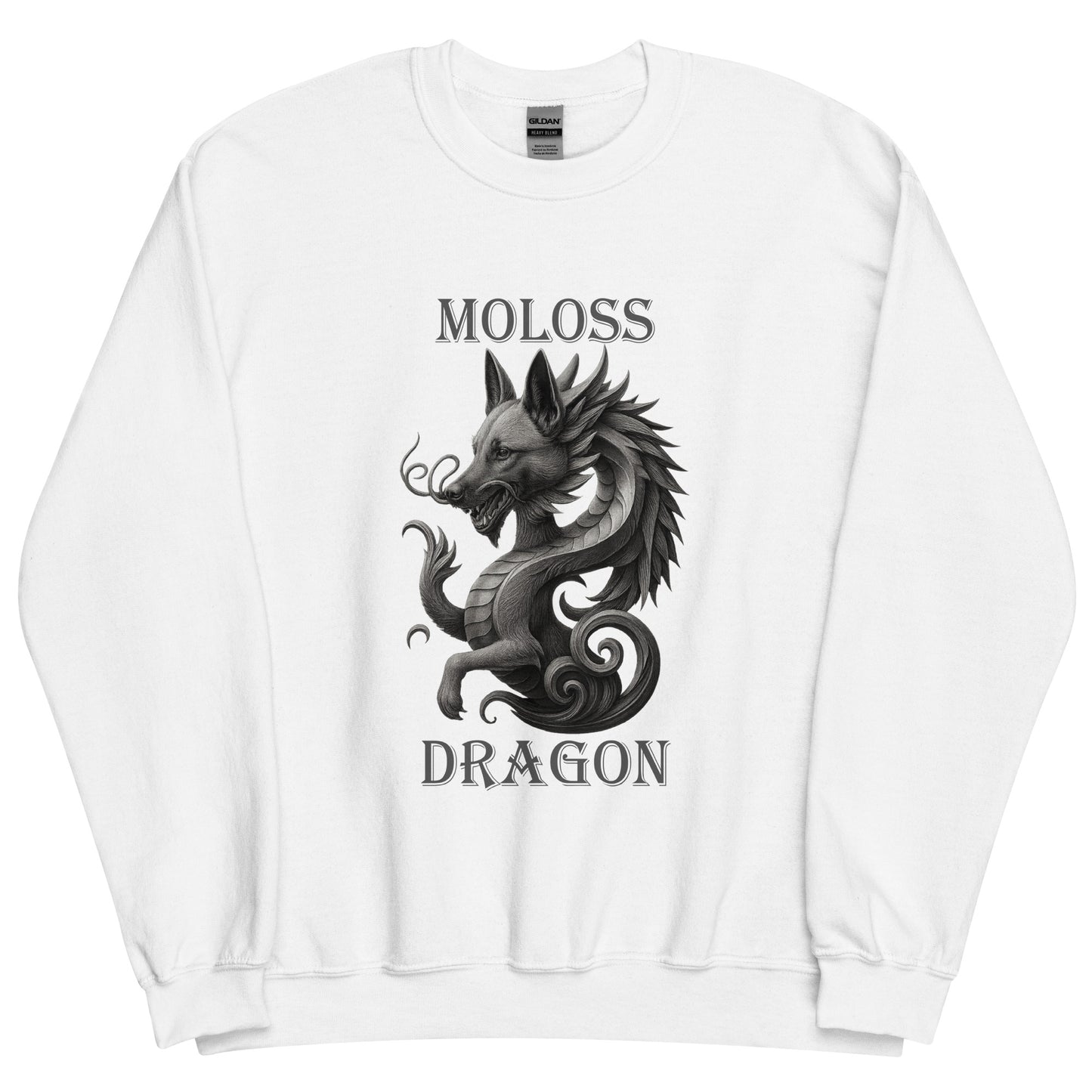 Sweat adulte Unisexe à Col Rond blanc Moloss Dragon Malinois