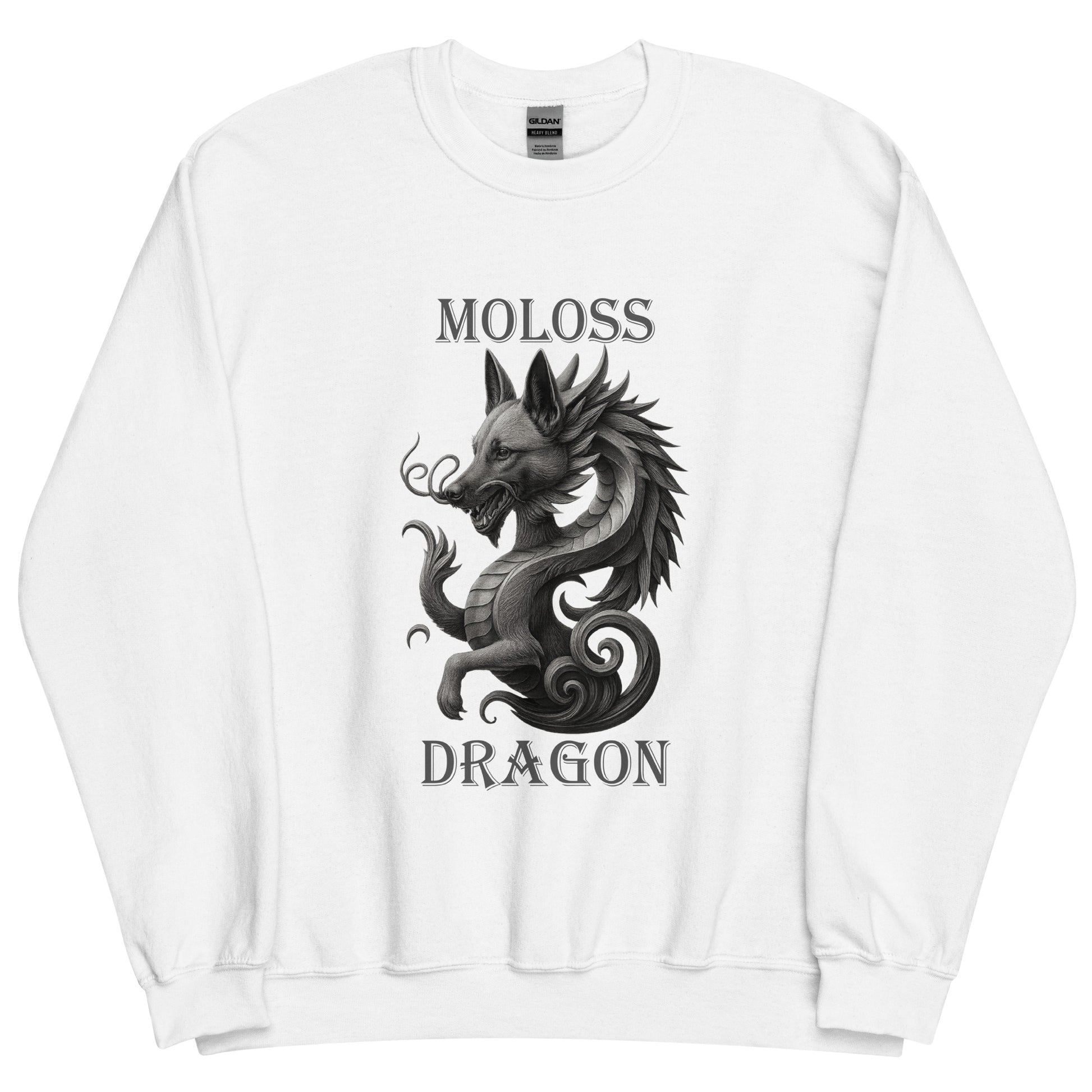Sweat adulte Unisexe à Col Rond blanc Moloss Dragon Malinois