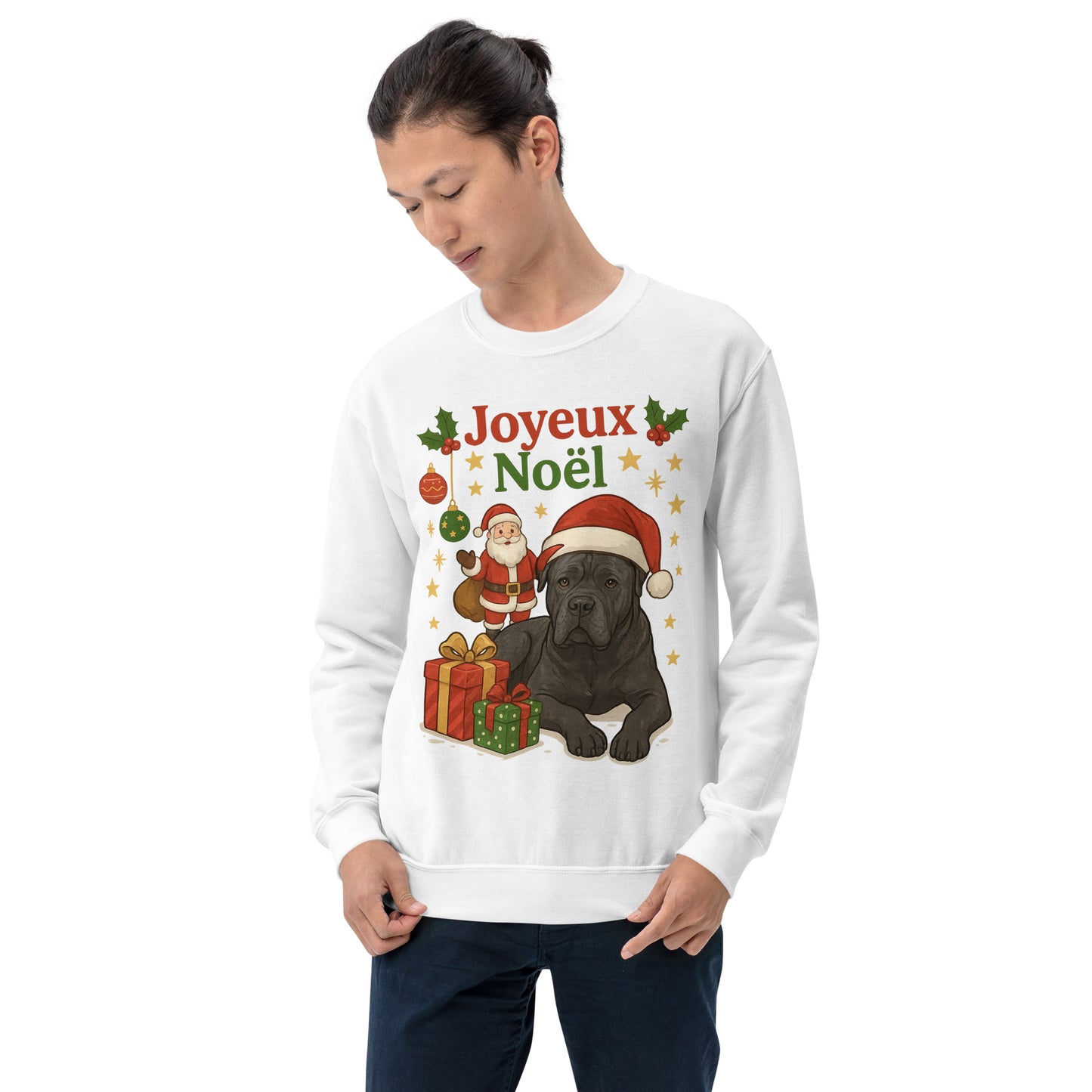 Sweat adulte Unisexe à Col Rond blanc Noel Cane Corso