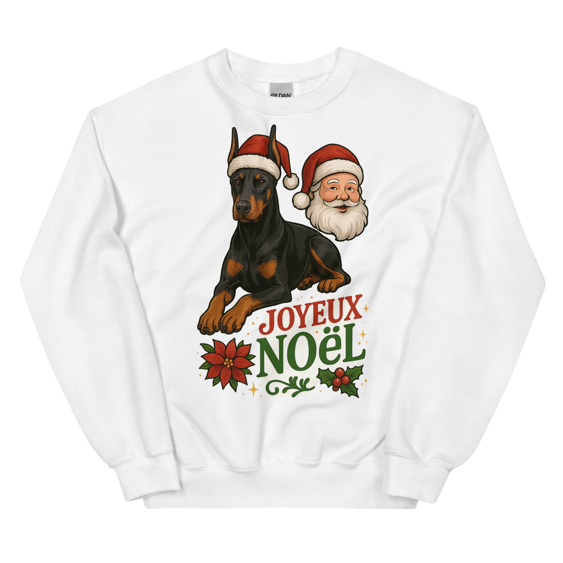 Sweat adulte Unisexe à Col Rond blanc Noel Dobermann