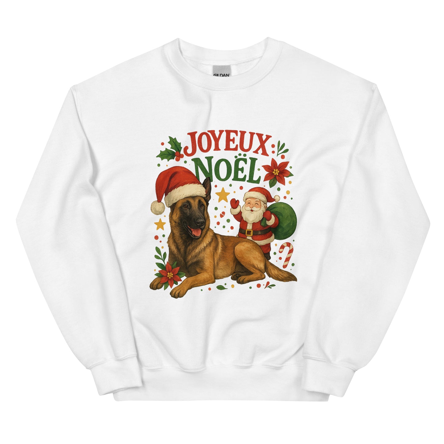 Sweat adulte Unisexe à Col Rond blanc Noel Malinois
