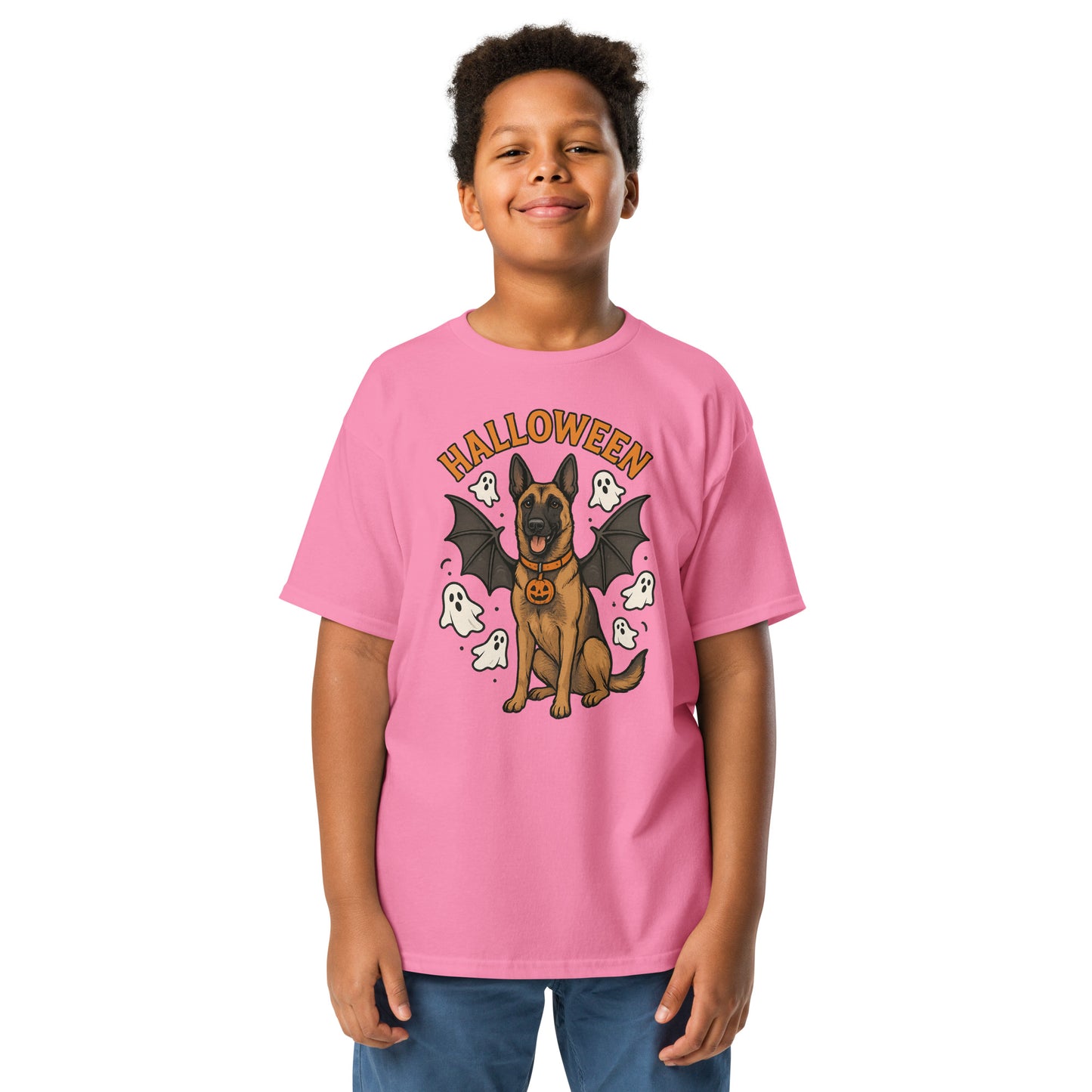 T-shirt classique enfant rose Malinois Halloween