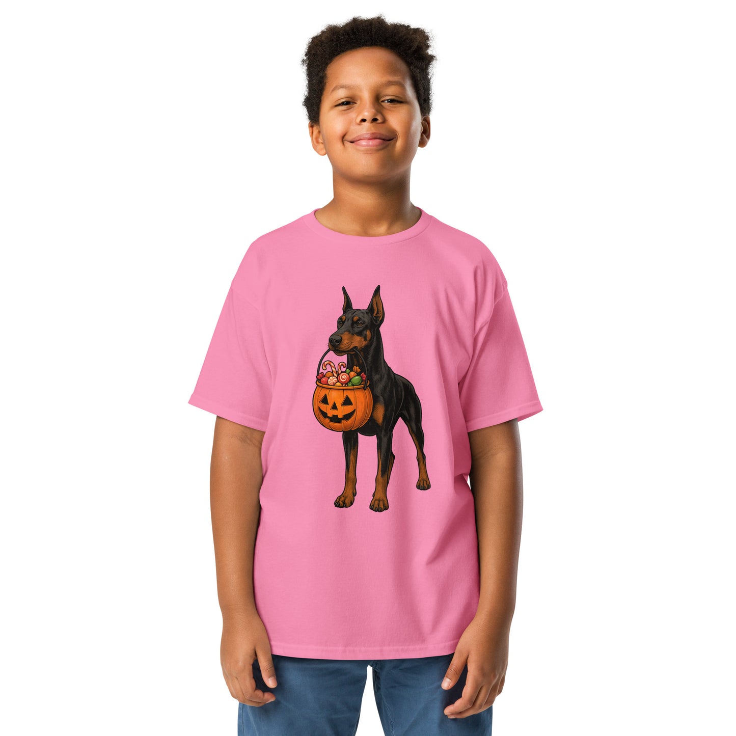 T-shirt classique enfant rose Dobermann Halloween