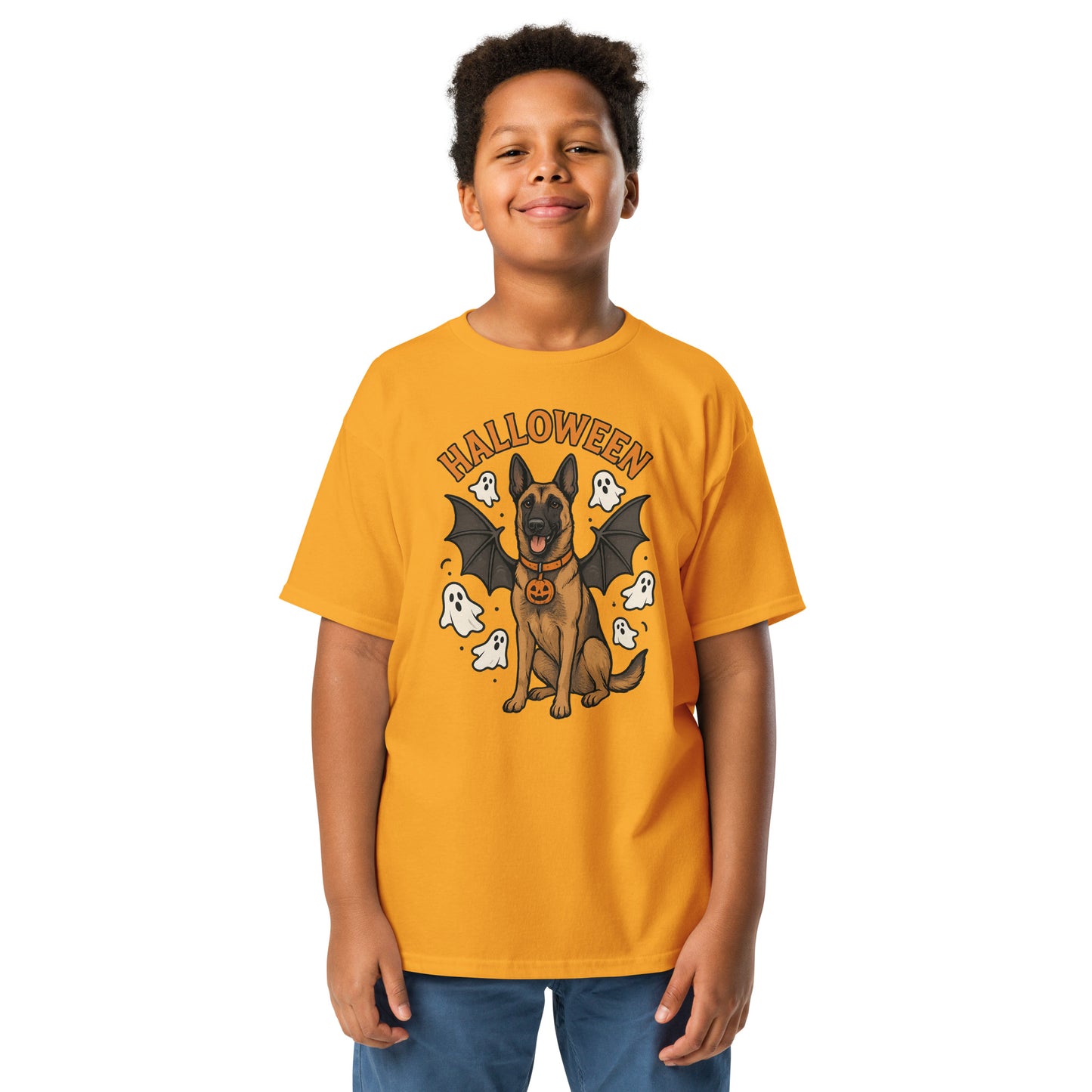 T-shirt classique enfant jaune Malinois Halloween