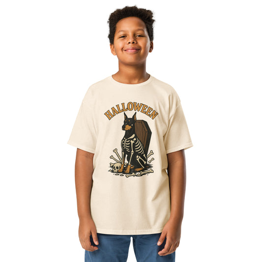 T-shirt classique enfant beige Dobermann Halloween