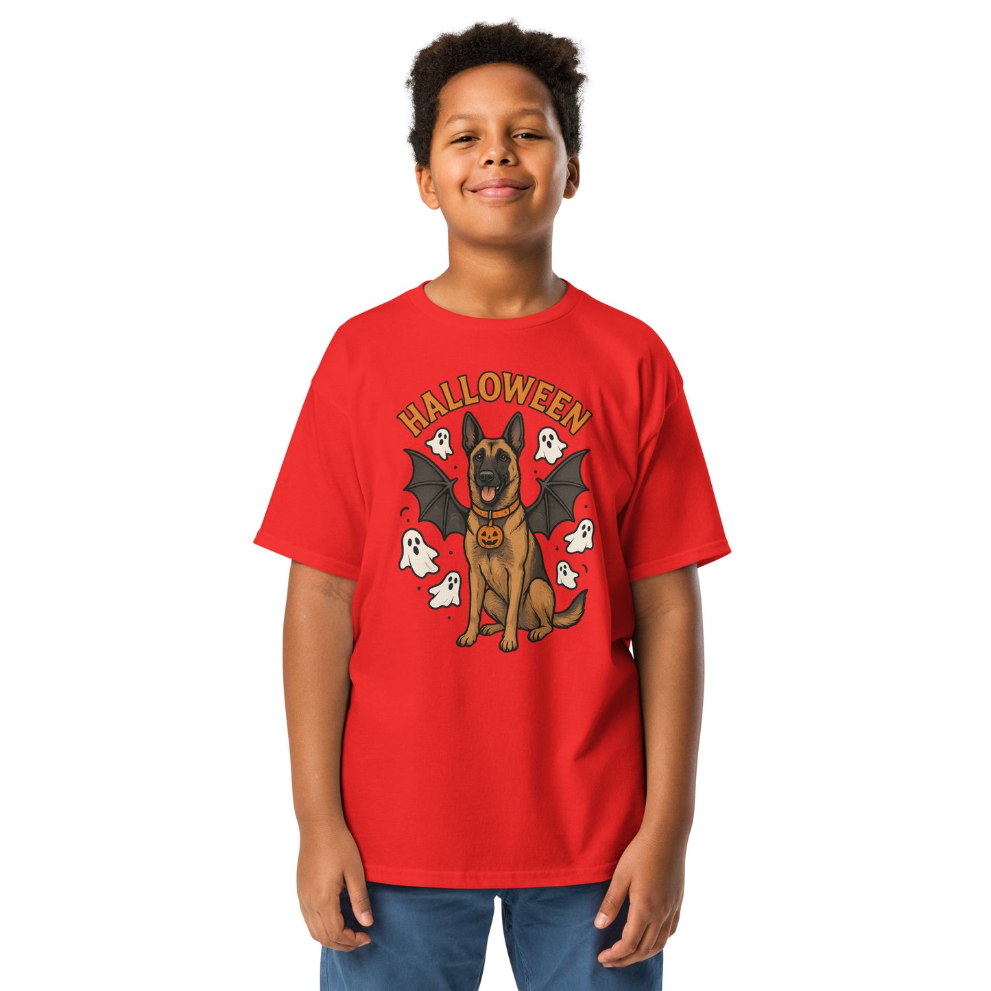 T-shirt classique enfant rouge Malinois Halloween