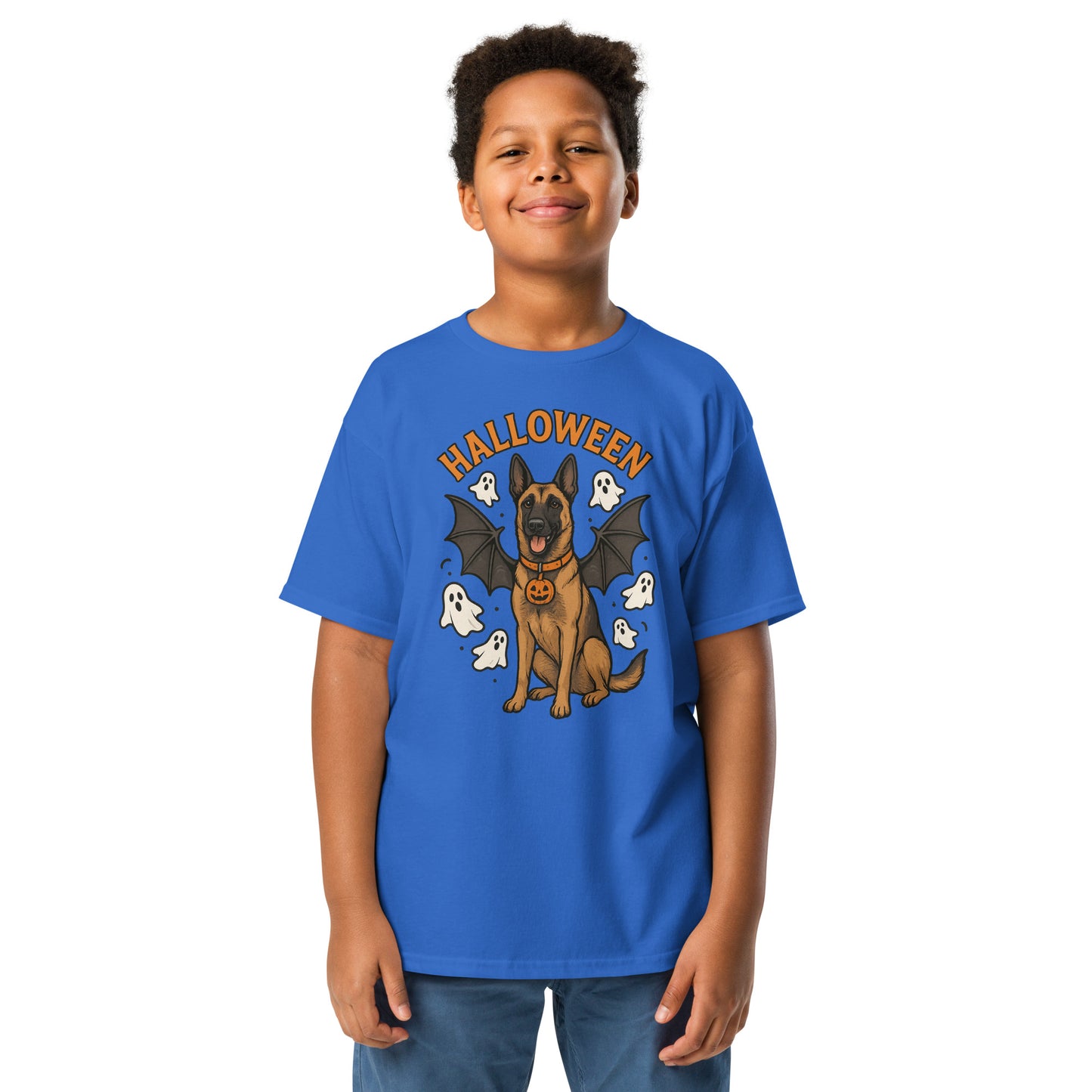 T-shirt classique enfant bleu Malinois Halloween