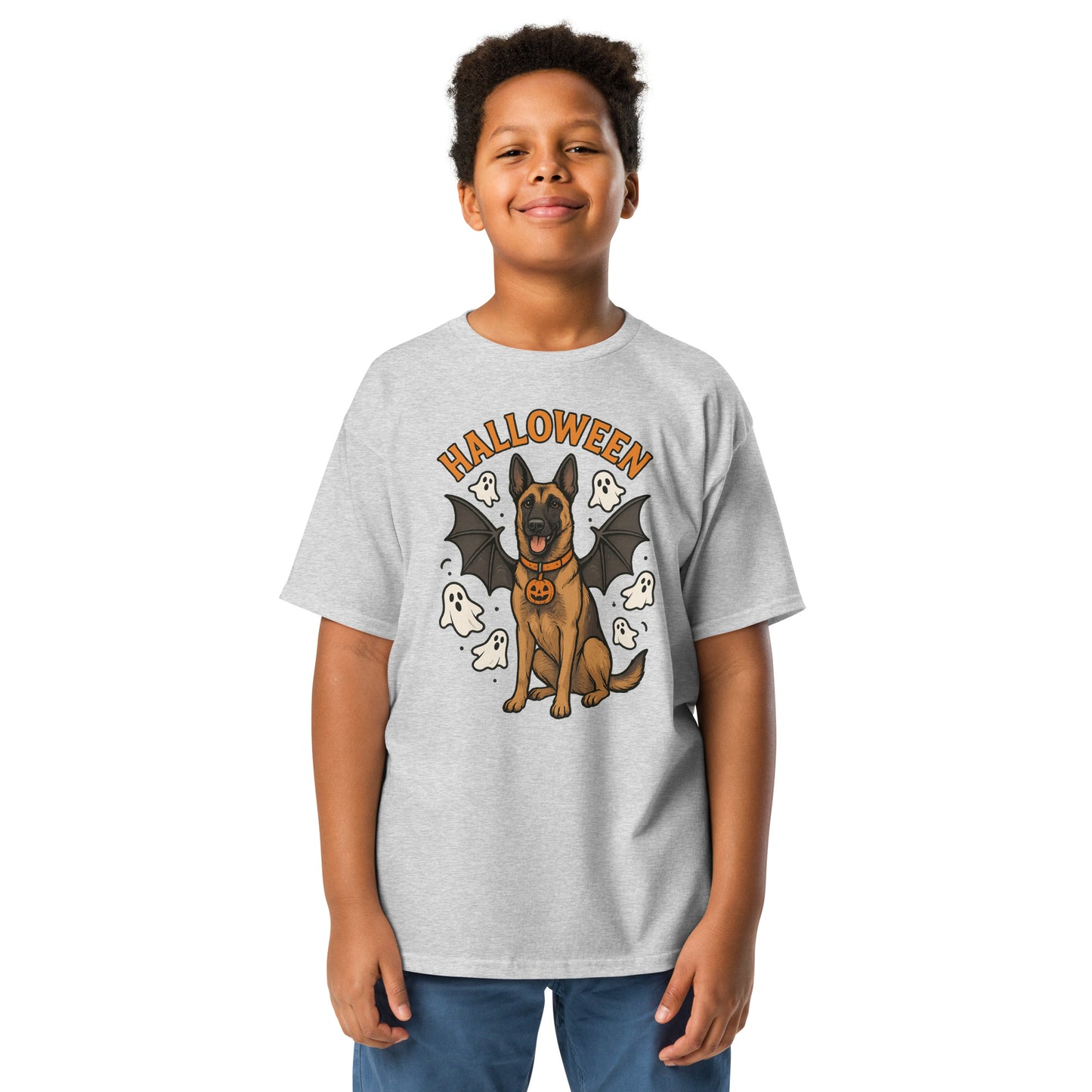 T-shirt classique enfant gris Malinois Halloween