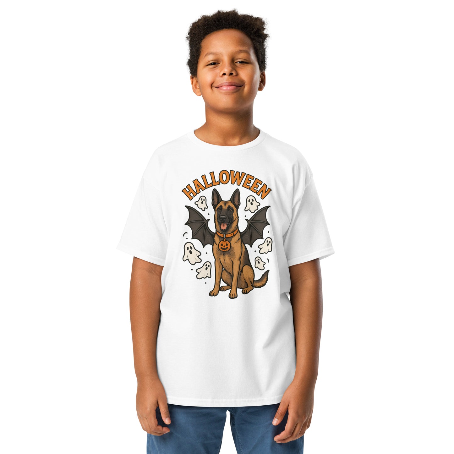 T-shirt classique enfant blanc Malinois Halloween