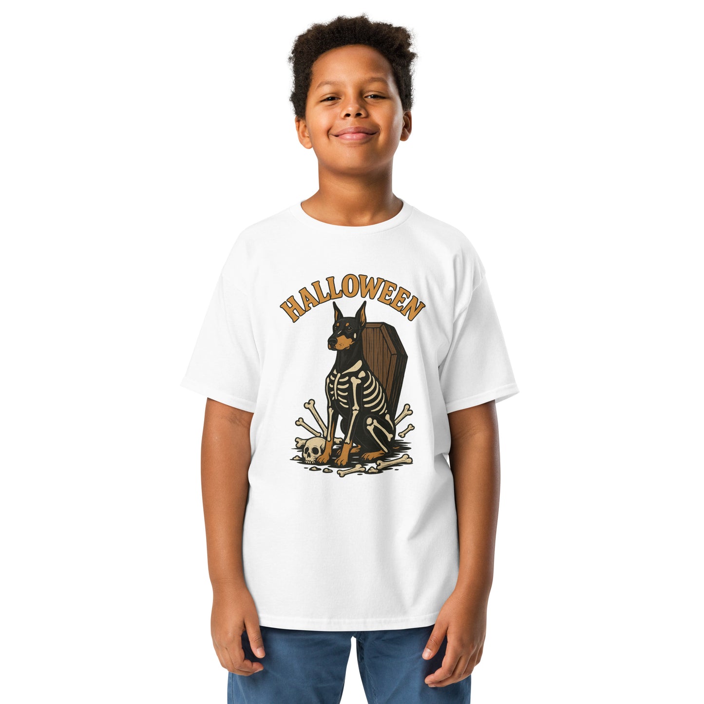 T-shirt classique enfant blanc Dobermann Halloween 