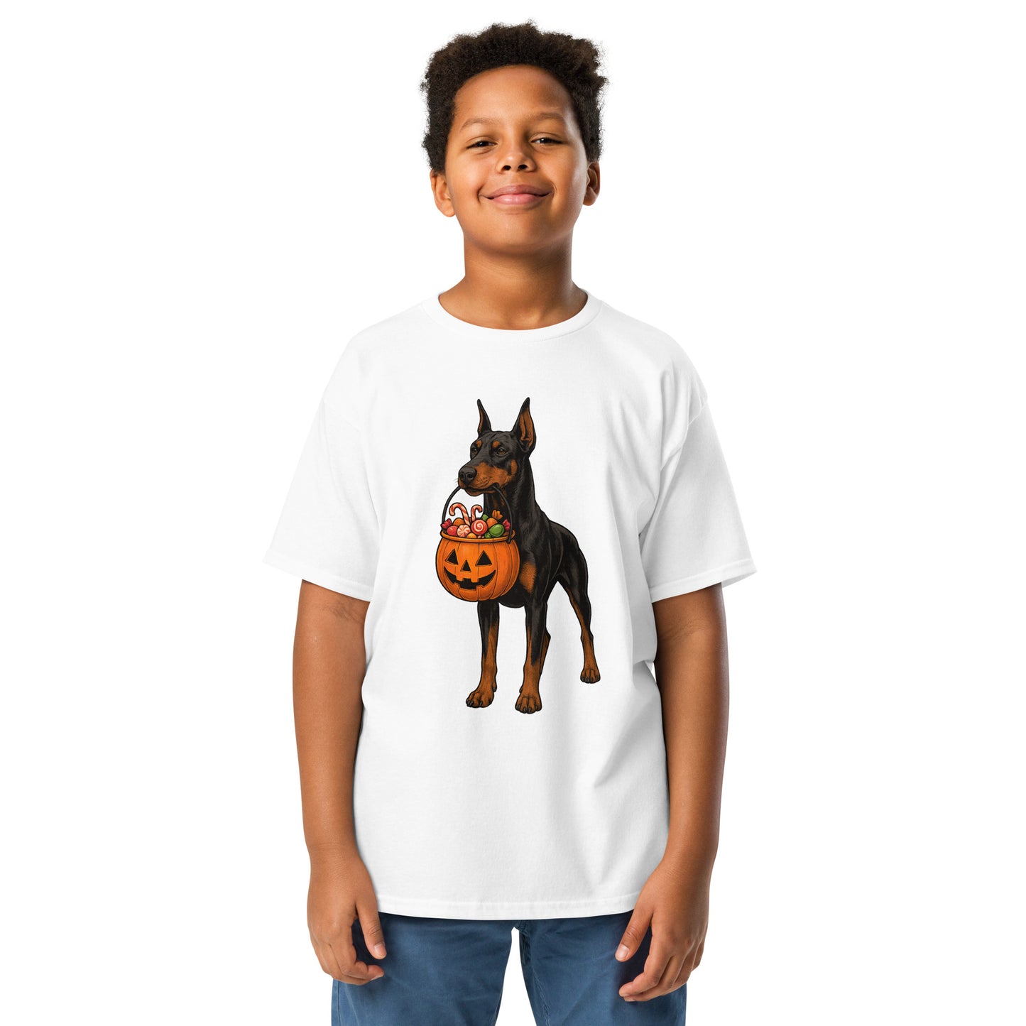 T-shirt classique enfant blanc Dobermann Halloween