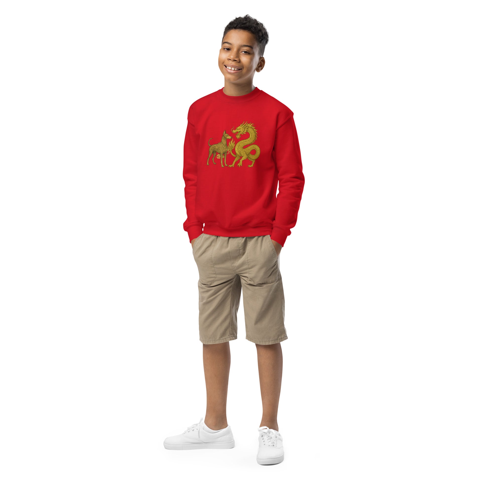 Sweat classique enfant unisexe rouge Dobermann+Dragon