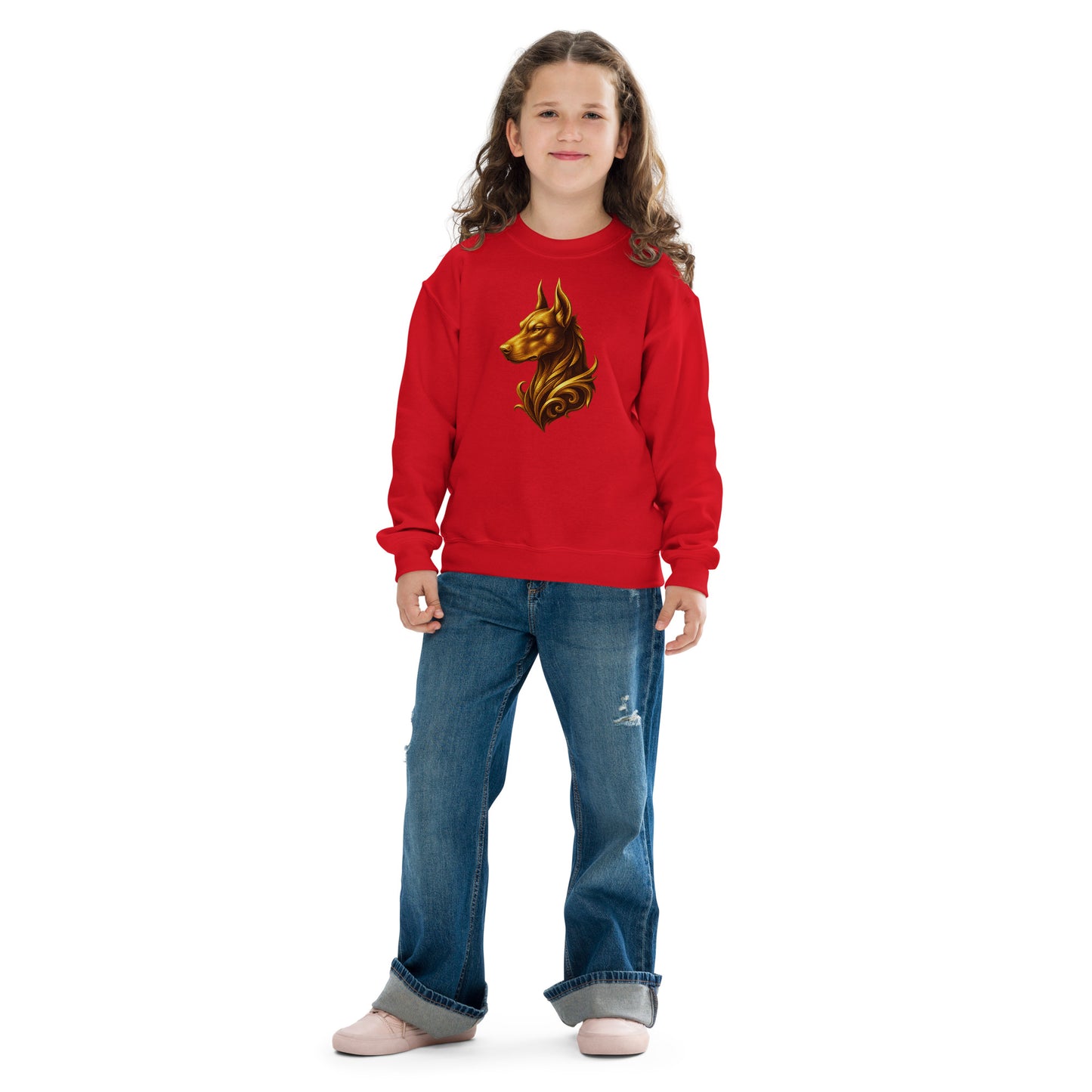 Sweat classique enfant unisexe rouge tête majestueuse Dobermann