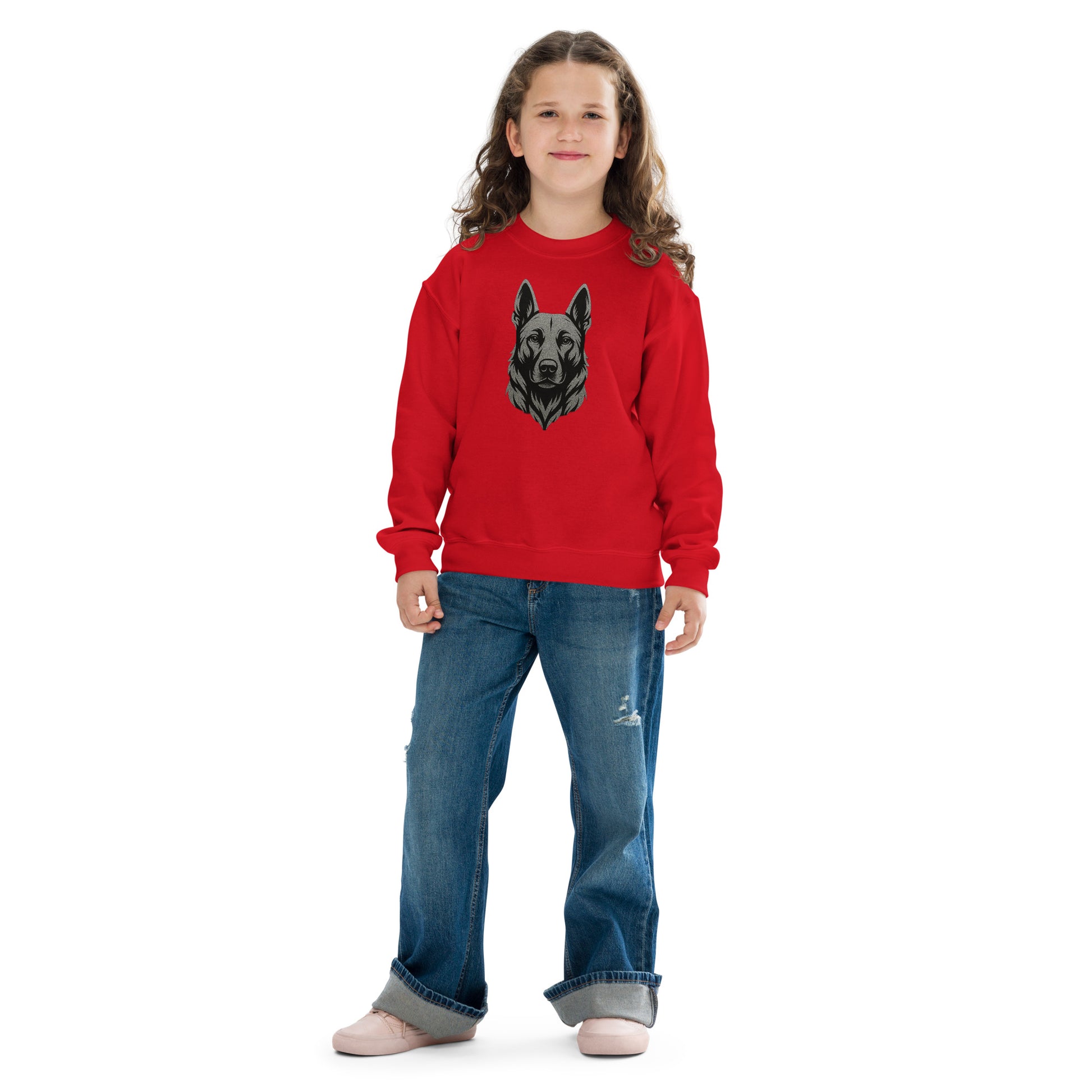 Sweat classique enfant unisexe rouge logo Malinois argenté