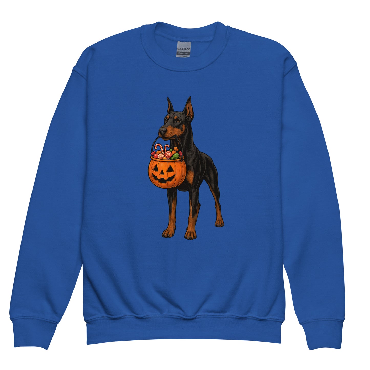 Sweat classique enfant bleu Dobermann halloween