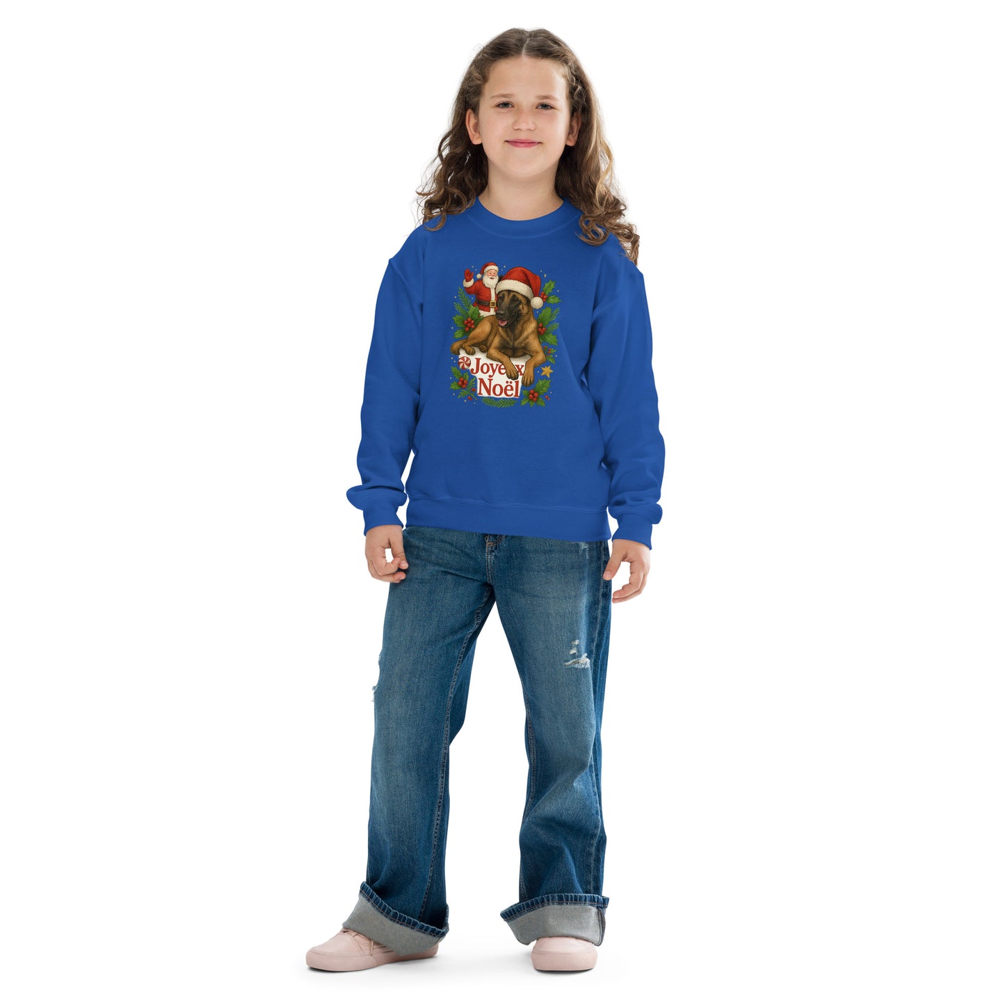 Sweat classique enfant unisexe bleu Noel Malinois