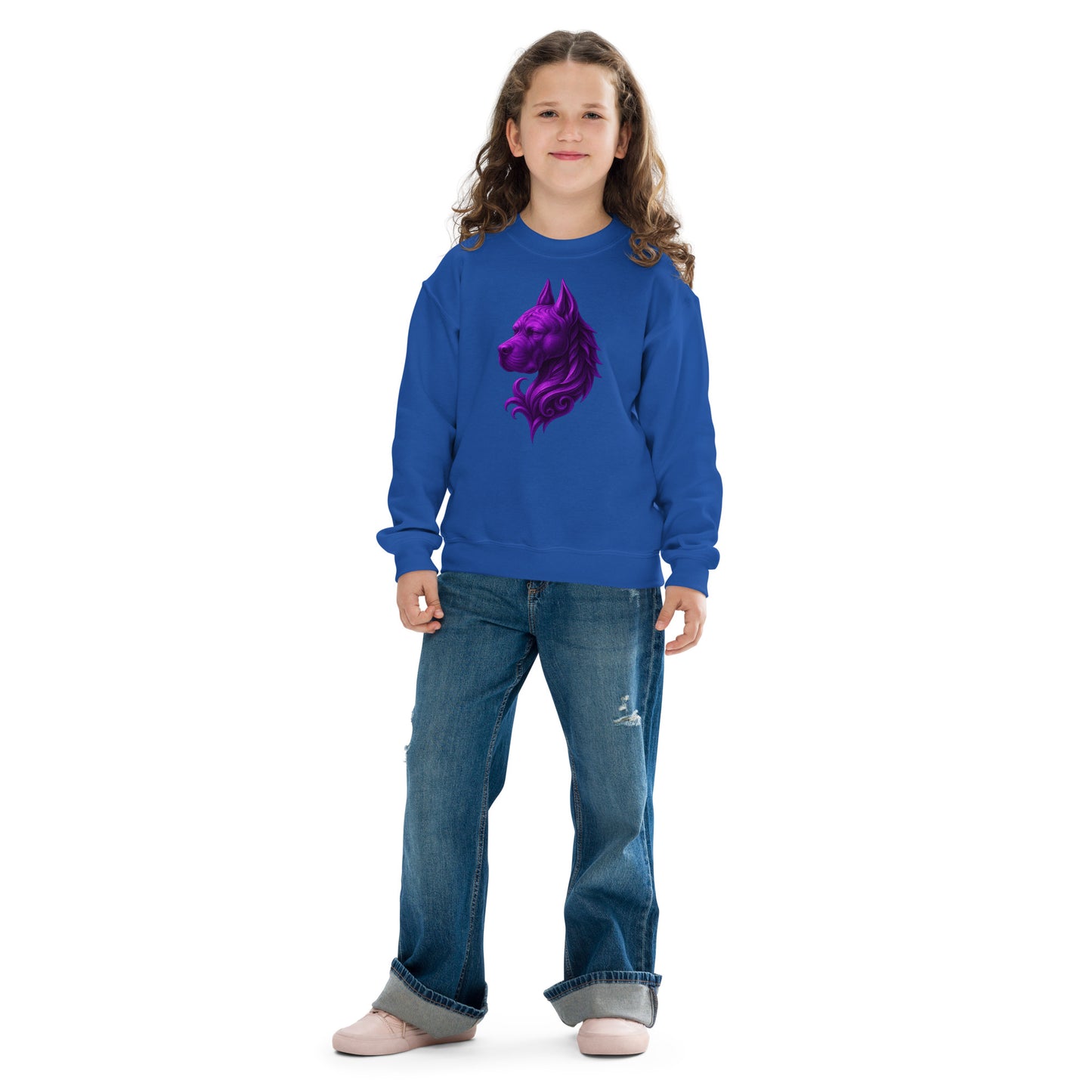 Sweat classique enfant unisexe bleu tête majestueuse Cane Corso