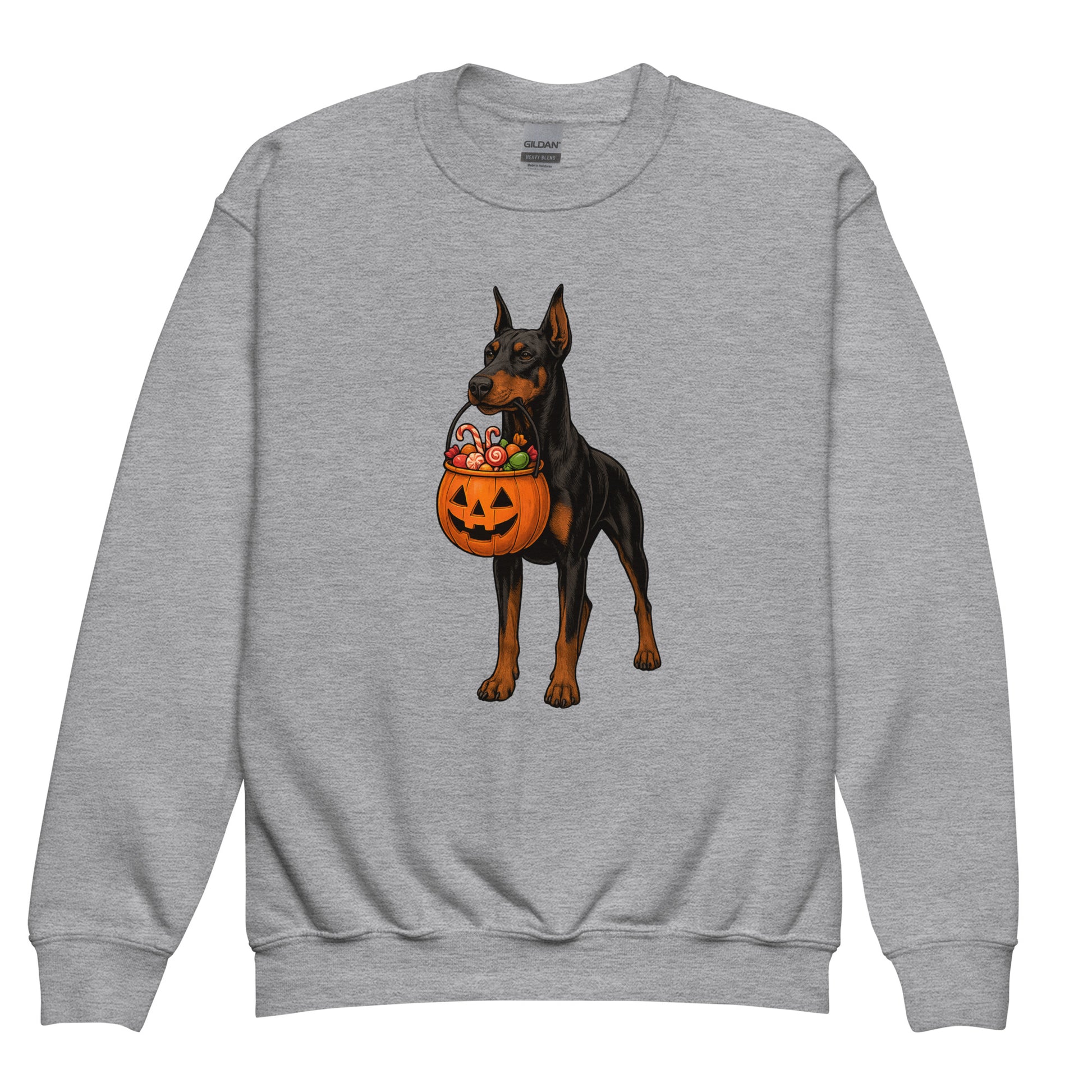 Sweat classique enfant gris Dobermann halloween