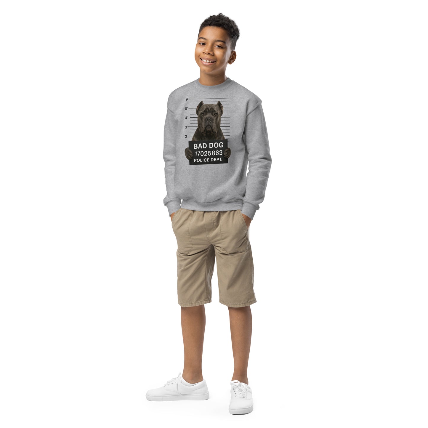 Sweat classique enfant unisexe gris Bad Dog Cane Corso