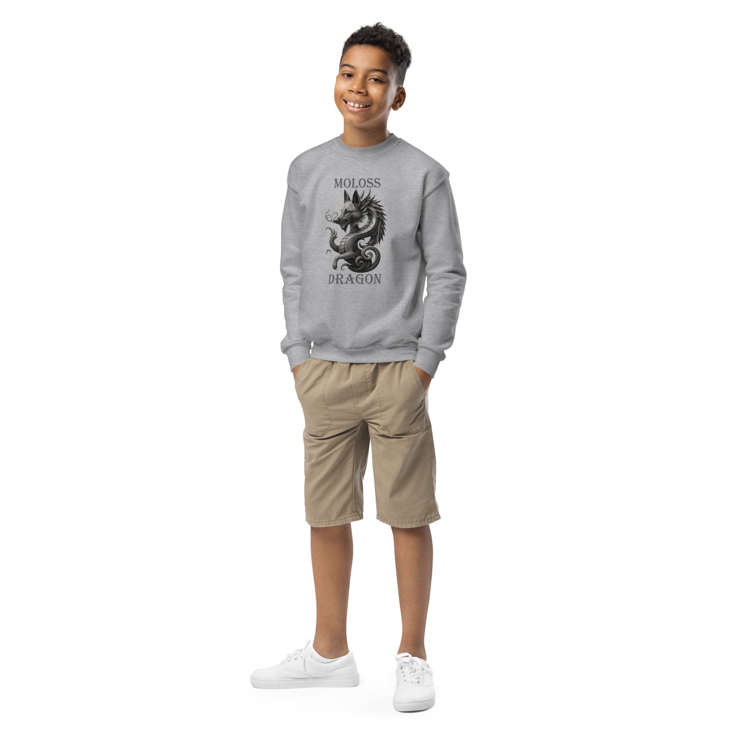 Sweat classique enfant unisexe gris Moloss Dragon Malinois