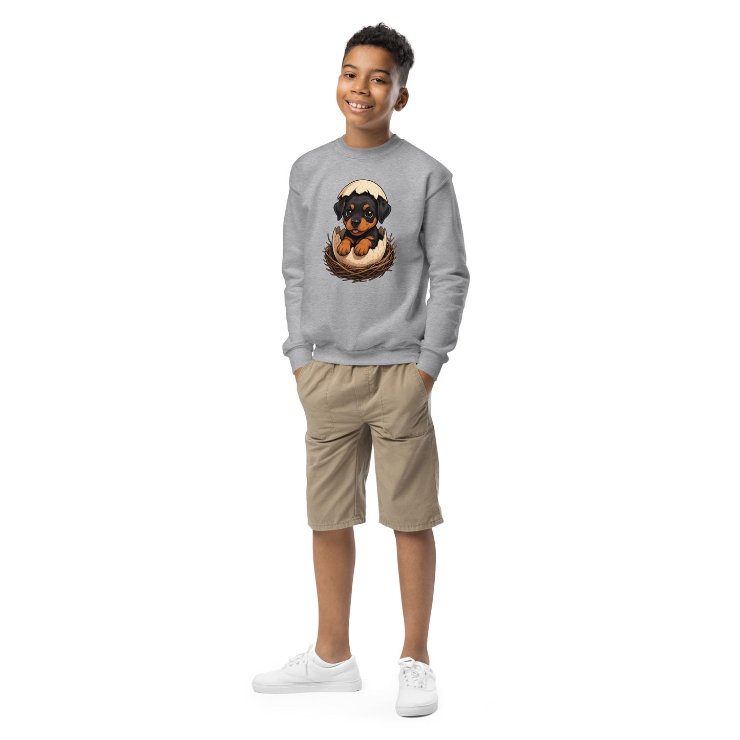 Sweat classique enfant unisexe gris Dobermann coquille nid