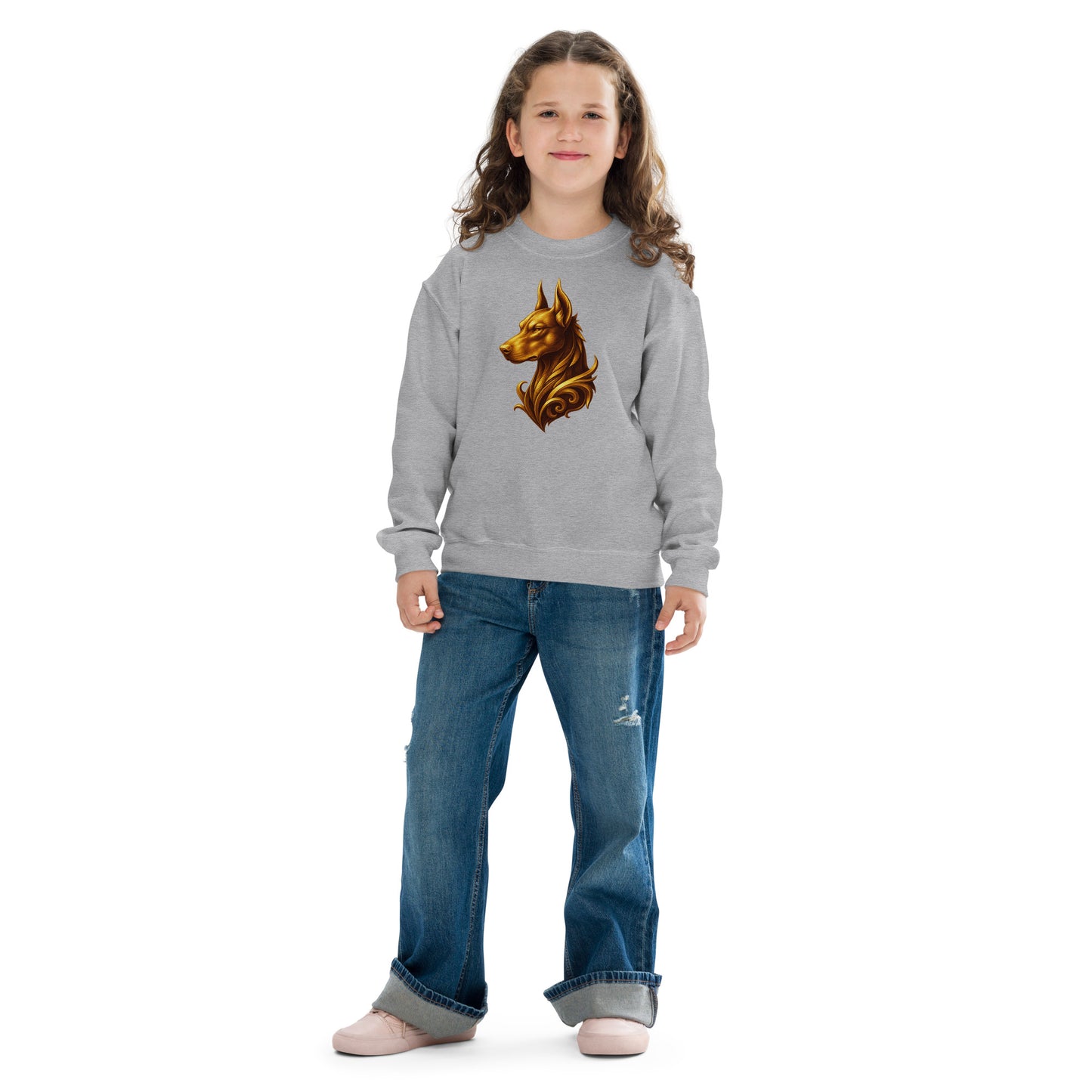 Sweat classique enfant unisexe gris tête majestueuse Dobermann