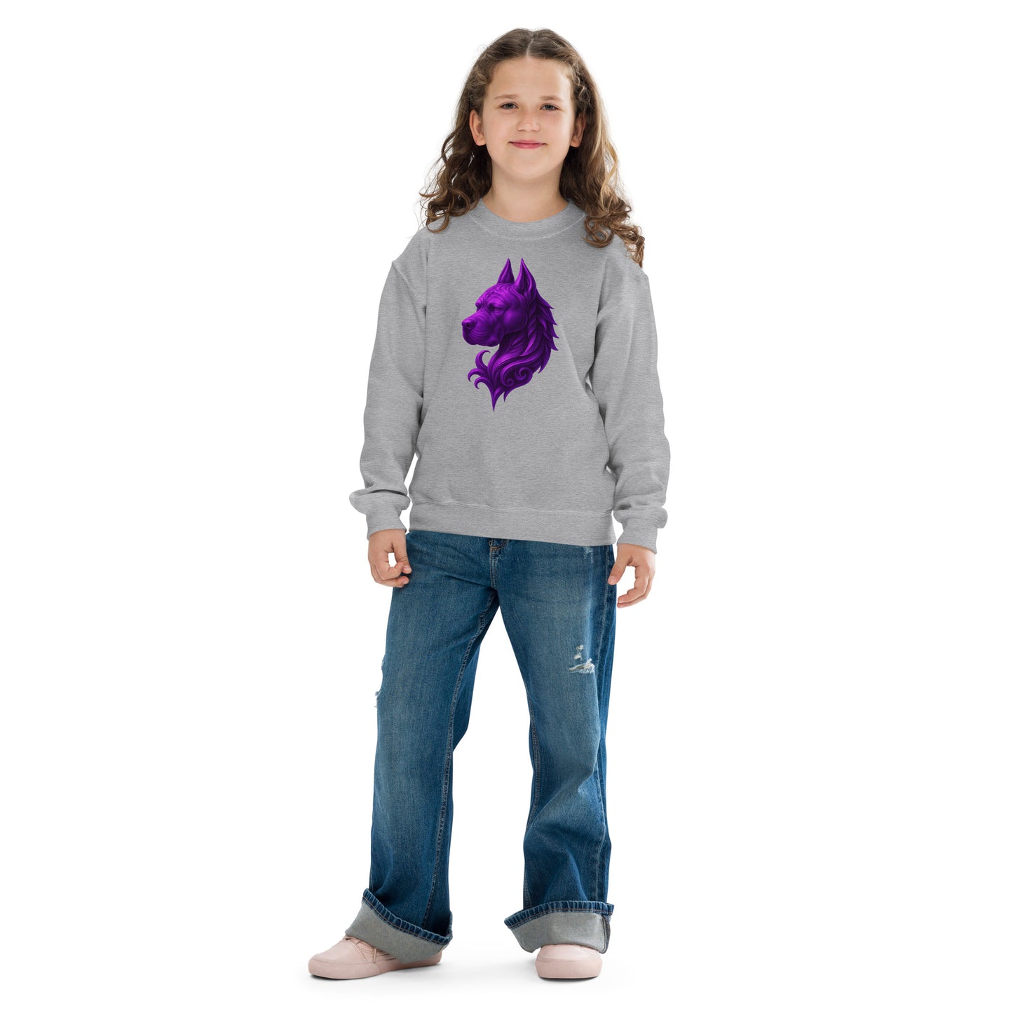 Sweat classique enfant unisexe gris tête majestueuse Cane Corso