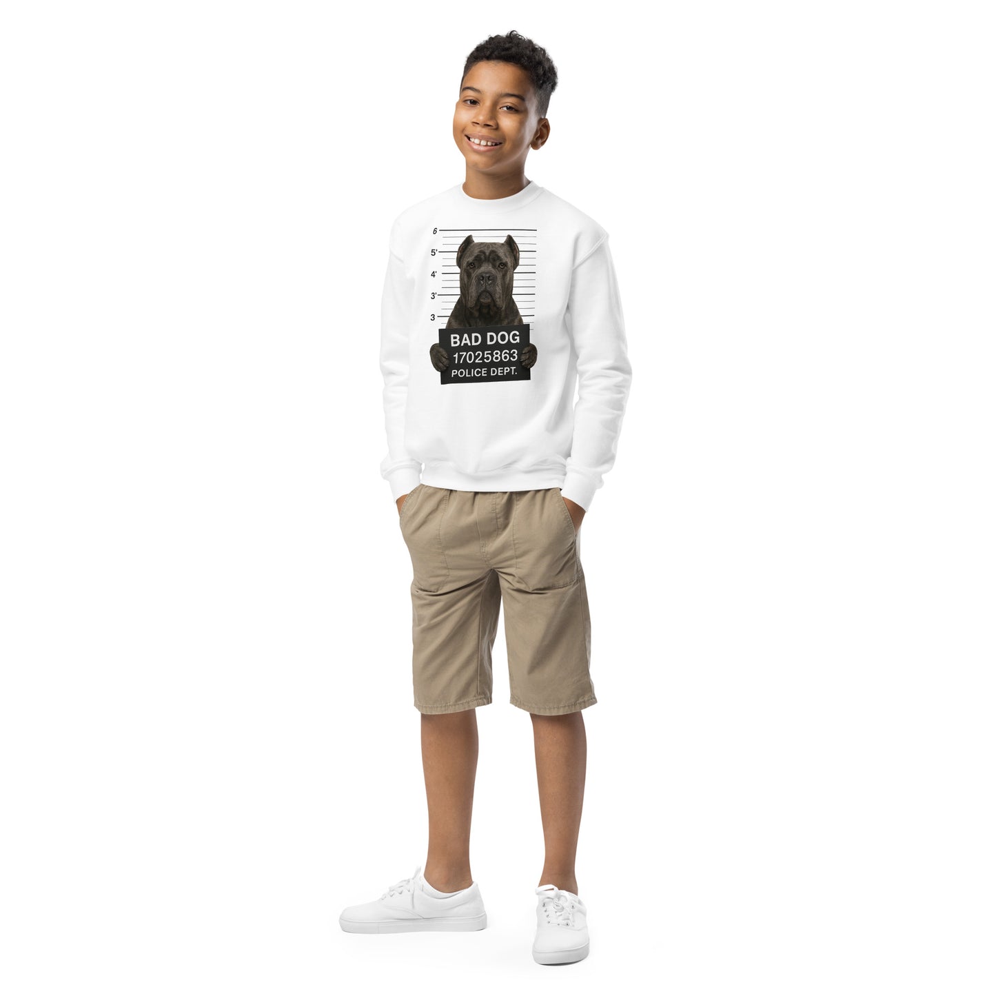Sweat classique enfant unisexe blanc Bad Dog Cane Corso