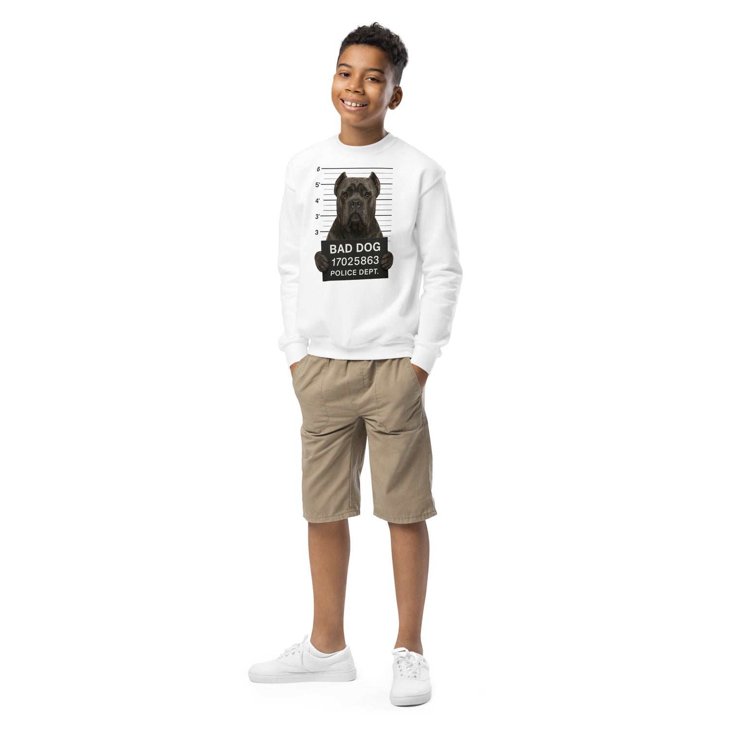 Sweat classique enfant unisexe blanc Bad Dog Cane Corso