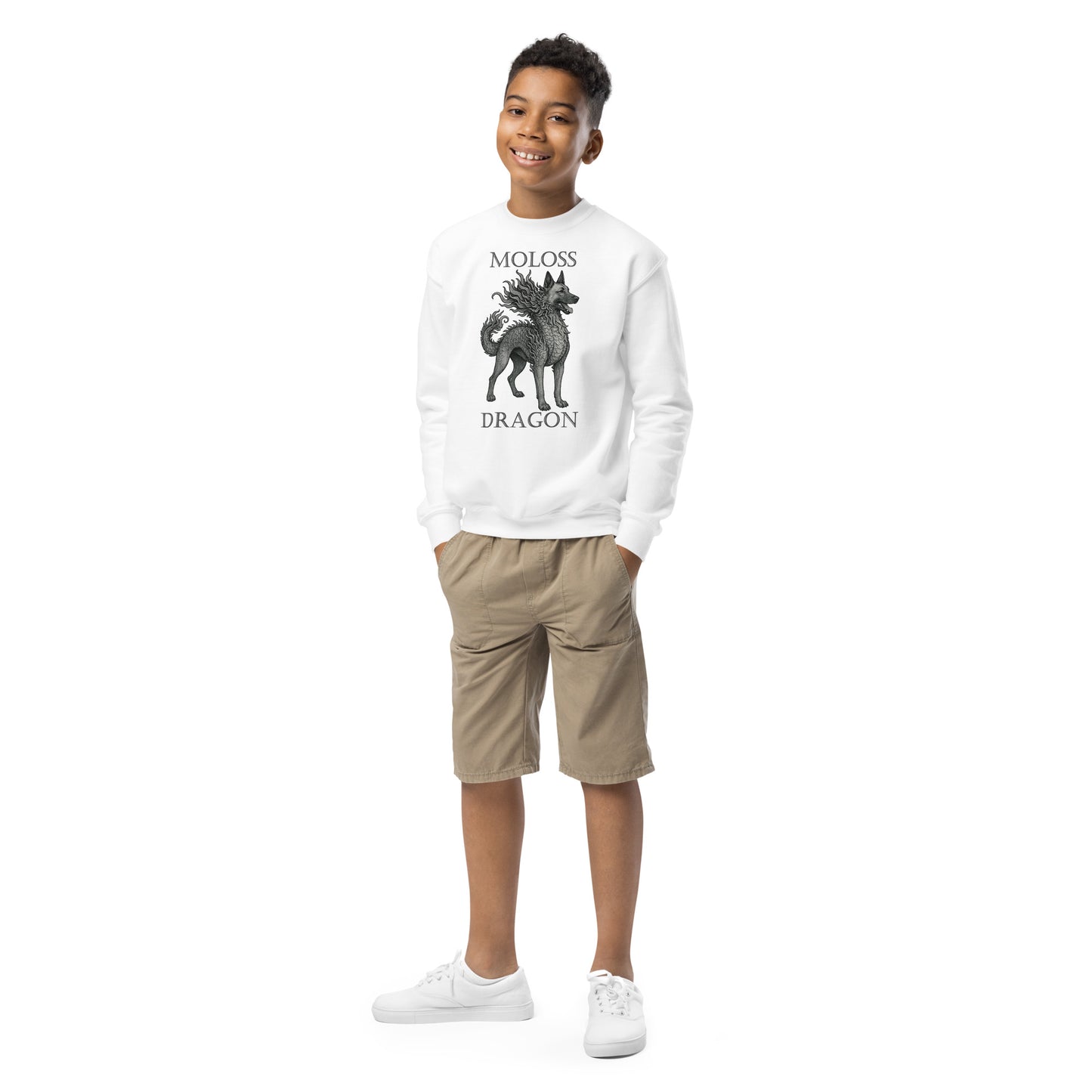 Sweat classique enfant unisexe blanc Moloss Dragon Malinois