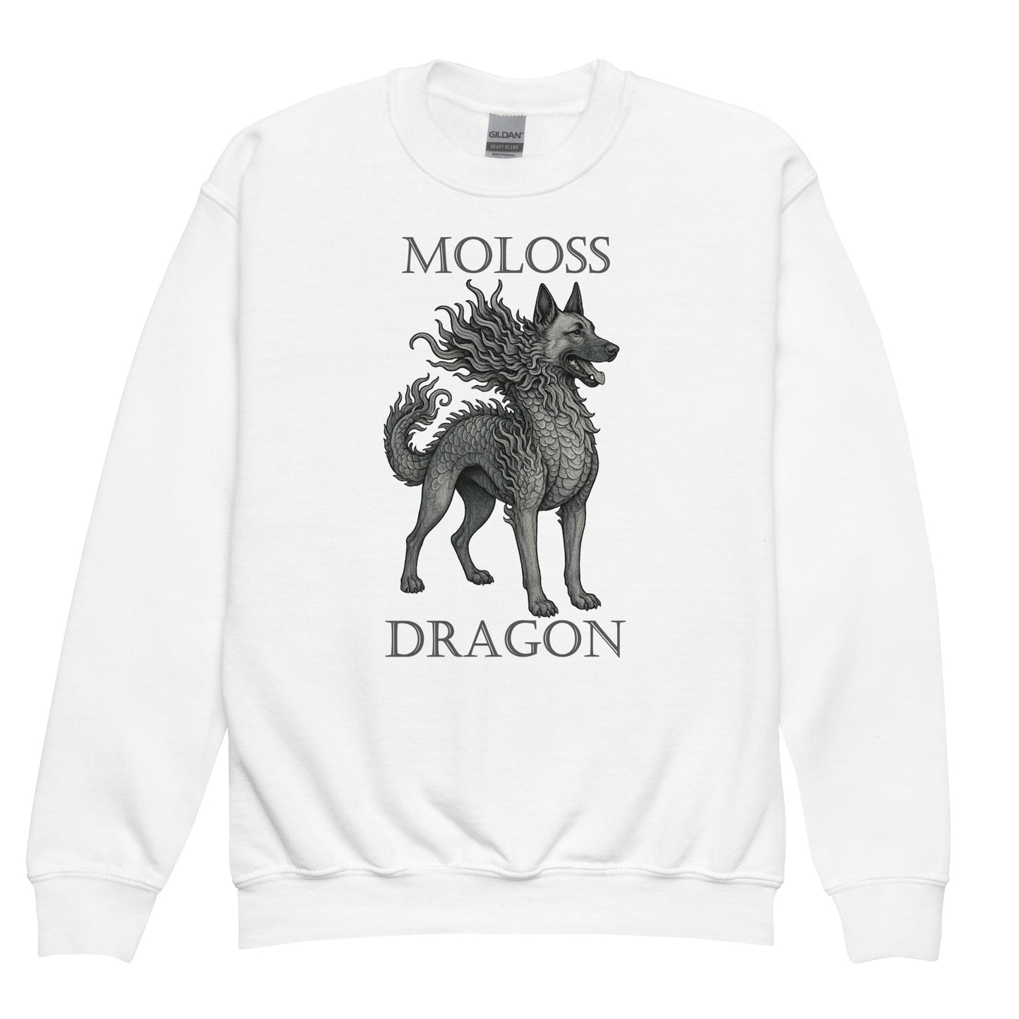 Sweat classique enfant unisexe blanc Moloss Dragon Malinois