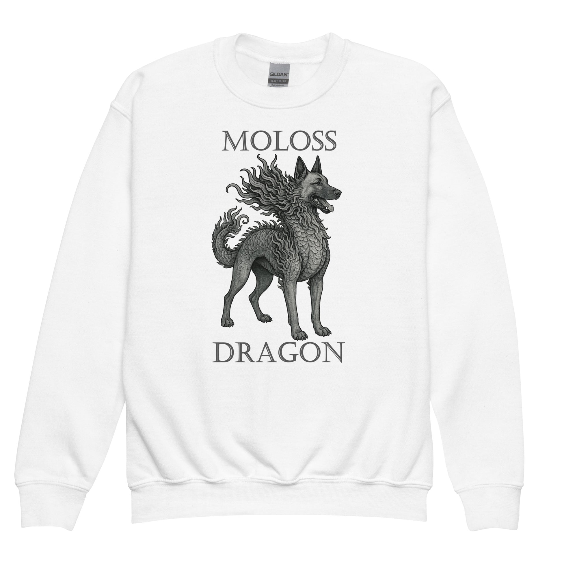 Sweat classique enfant unisexe blanc Moloss Dragon Malinois