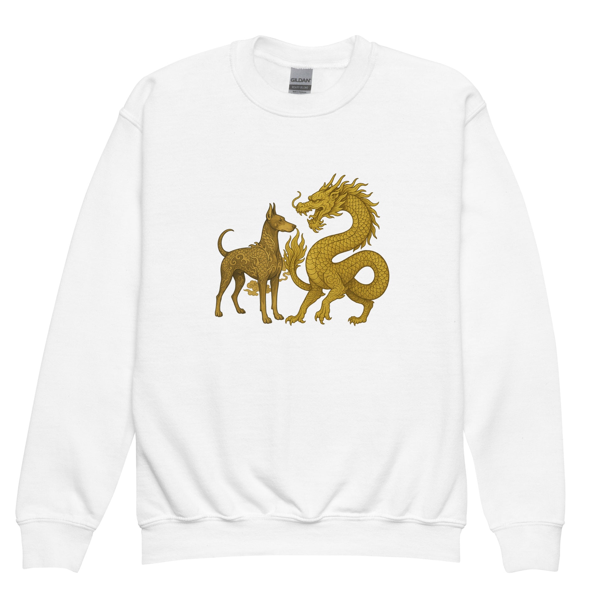 Sweat classique enfant unisexe blanc Dobermann+Dragon