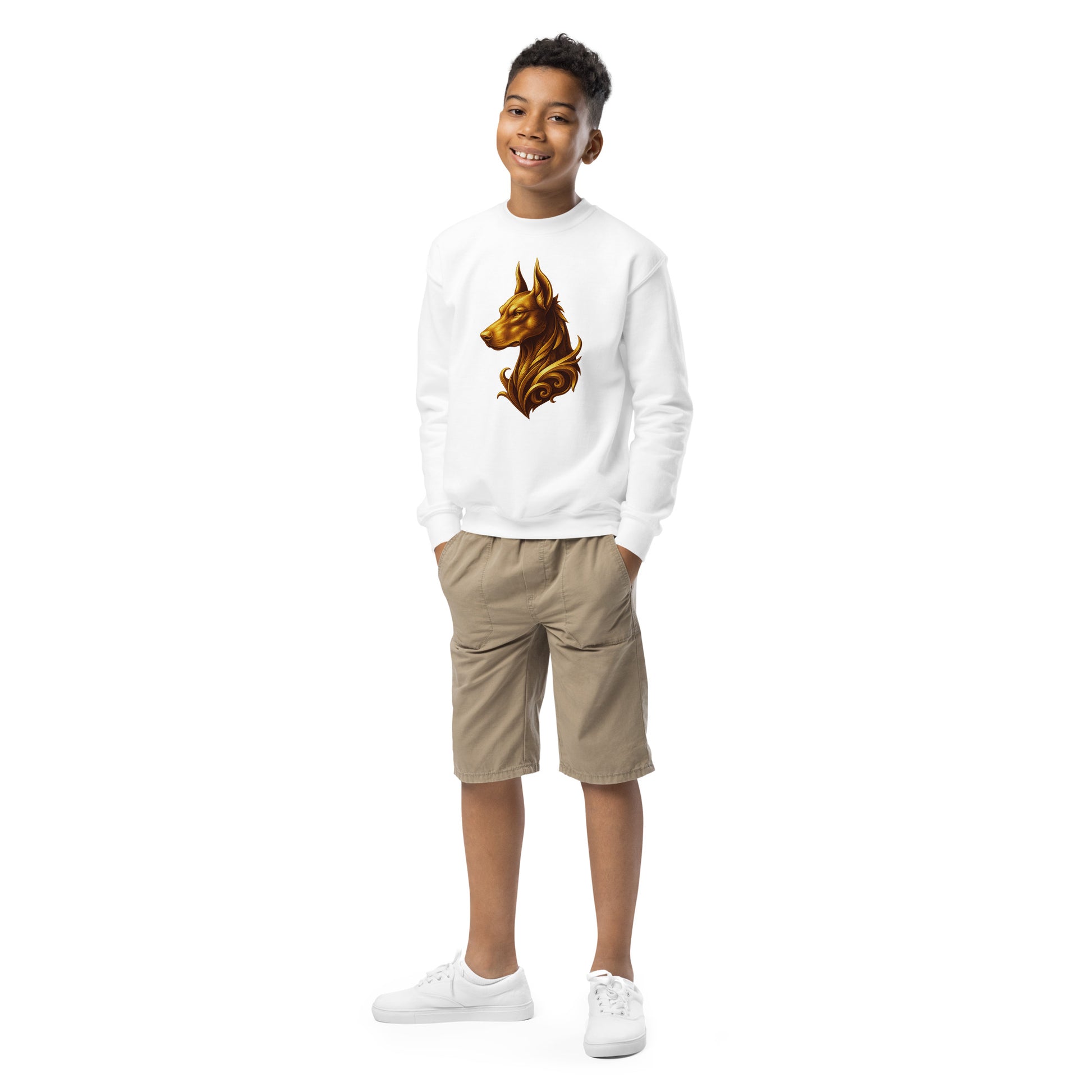 Sweat classique enfant unisexe blanc tête majestueuse Dobermann