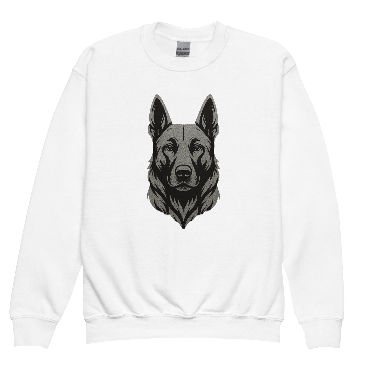 Sweat classique enfant unisexe blanc logo Malinois argenté