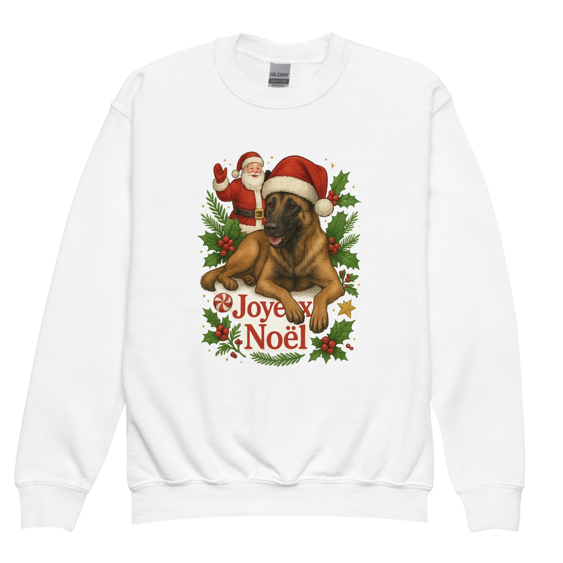 Sweat classique enfant unisexe blanc Noel Malinois