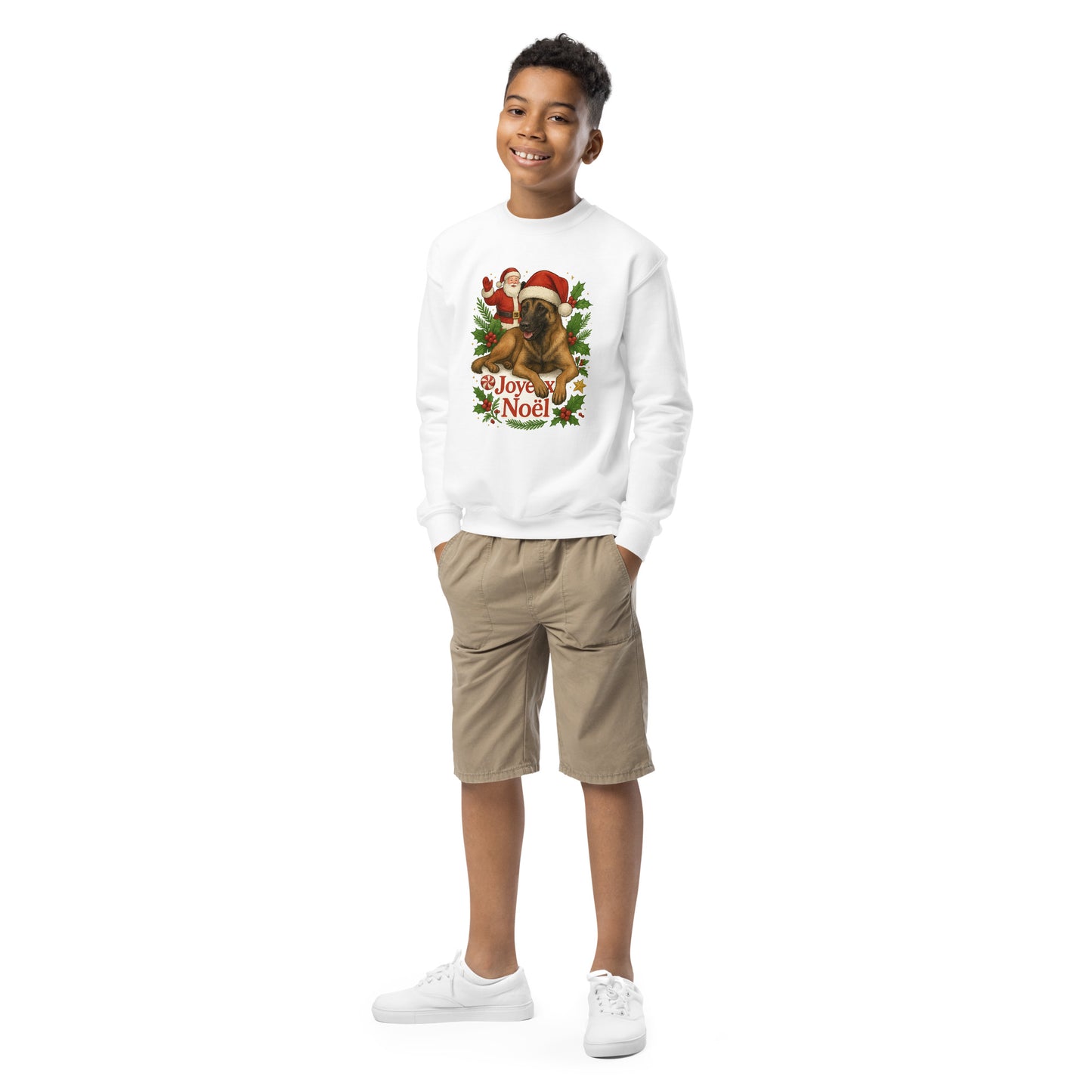 Sweat classique enfant unisexe blanc Noel Malinois