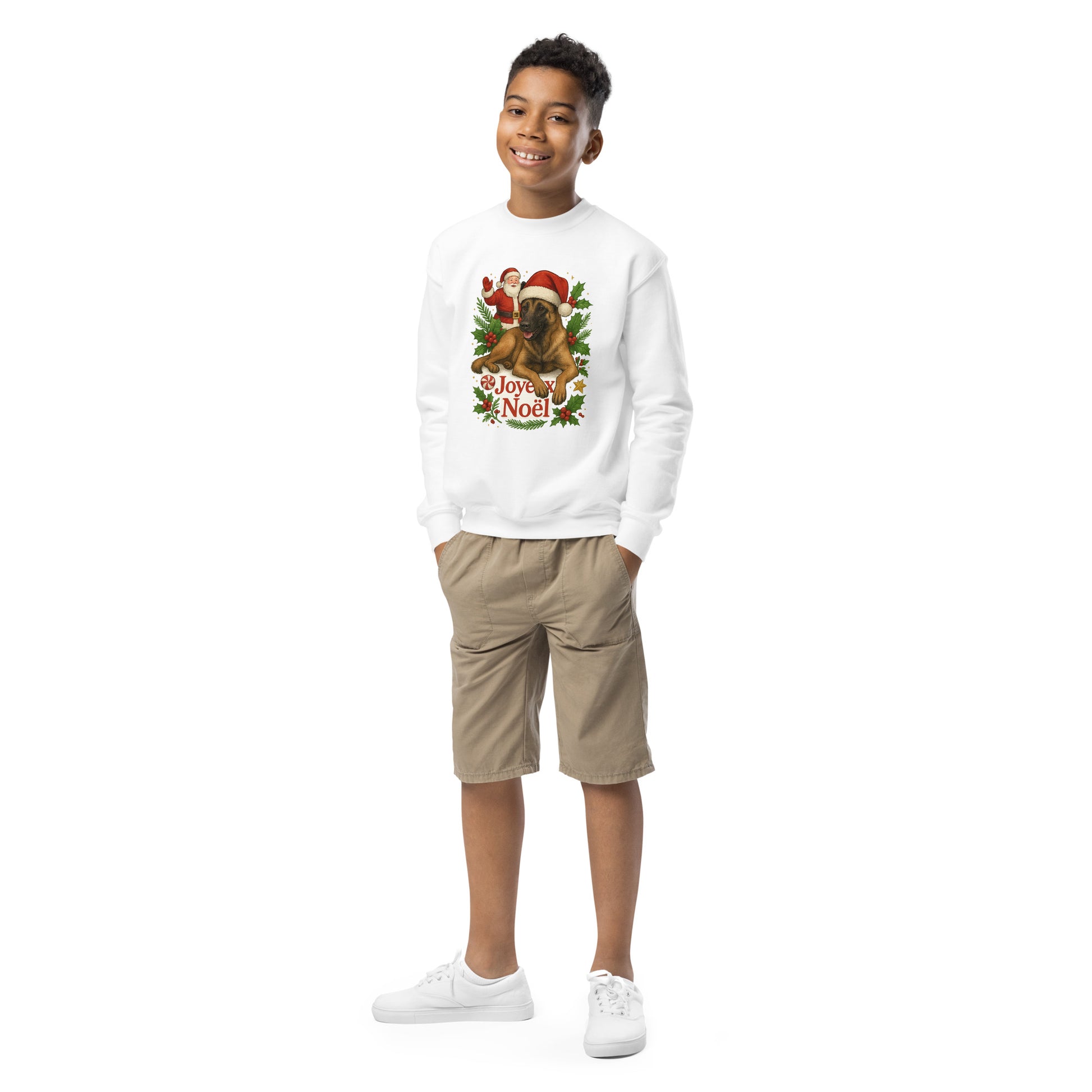 Sweat classique enfant unisexe blanc Noel Malinois